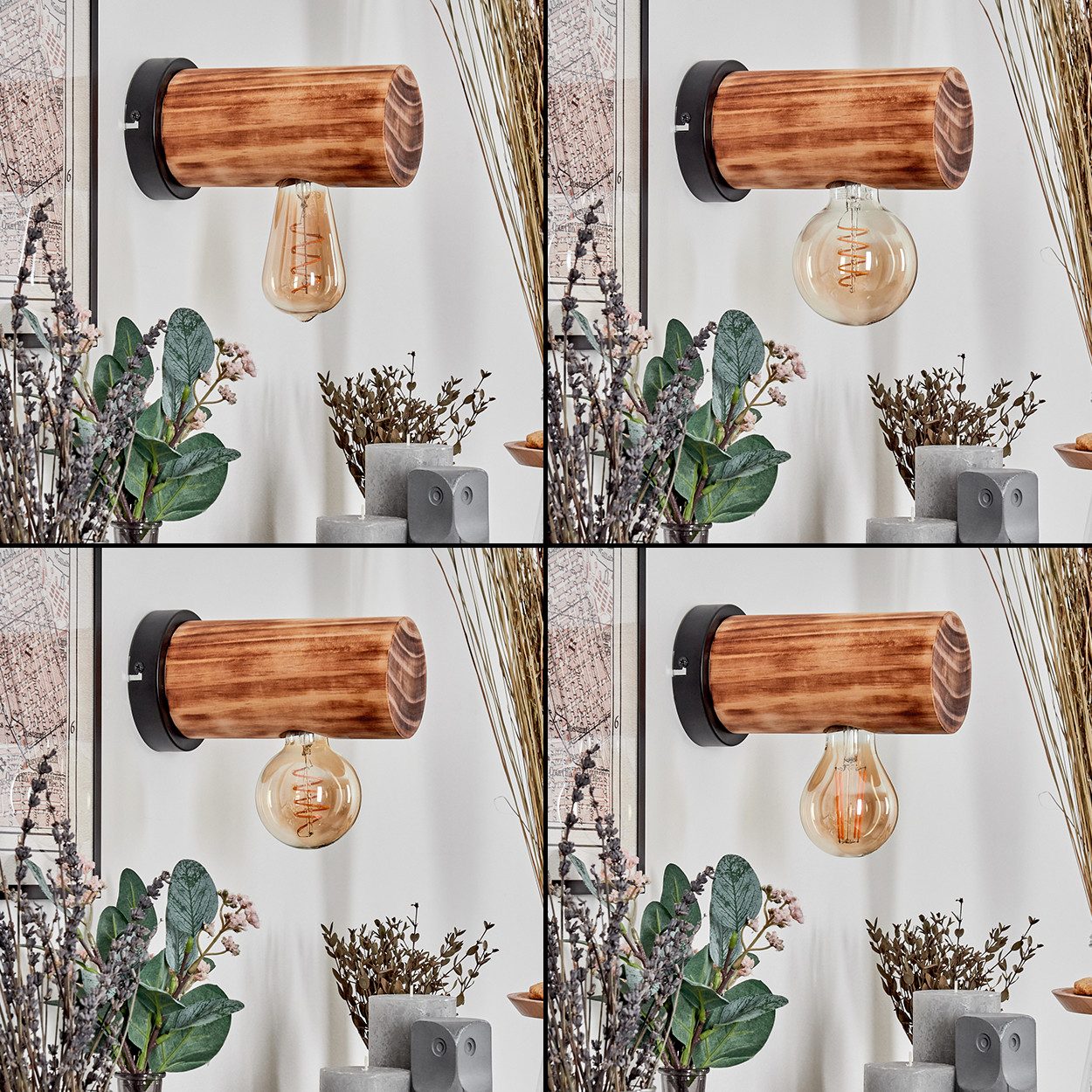 hofstein Wandleuchte Wandlampe aus Metall/Holz in Schwarz/Dunkelbraun, ohne Leuchtmittel, Leuchte im modernen / skandinavischen Design mit Holzbalken, E27