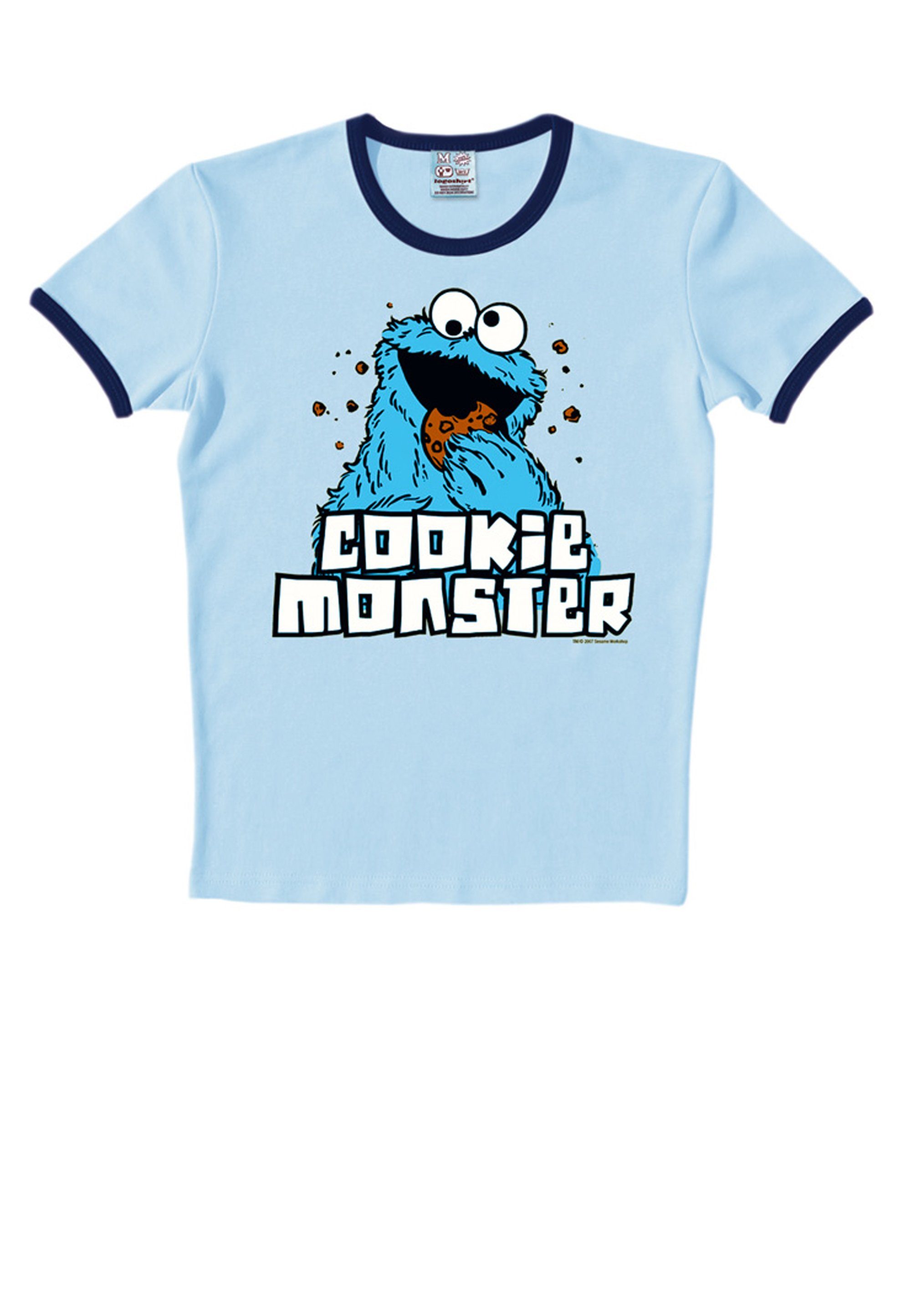 LOGOSHIRT T-Shirt Cookie weiß abgesetzten mit Bündchen farblich Monster