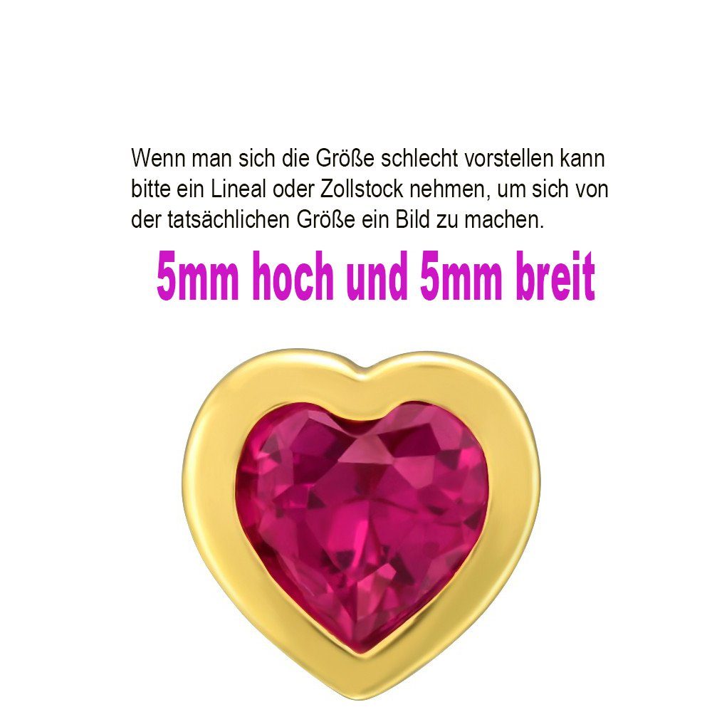 Limana Paar Ohrstecker echter Rubin Edelstein 925 Silber gold kleine Herz Ohrringe Damen (ink. Dose mit Herz Gravur), für jeden Tag Geschenk für Frauen Freundin – Bild 3 von 5
