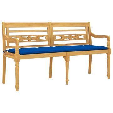 furnicato Gartenbank Batavia-Bank mit Blauem Kissen 150 cm Massivholz Teak