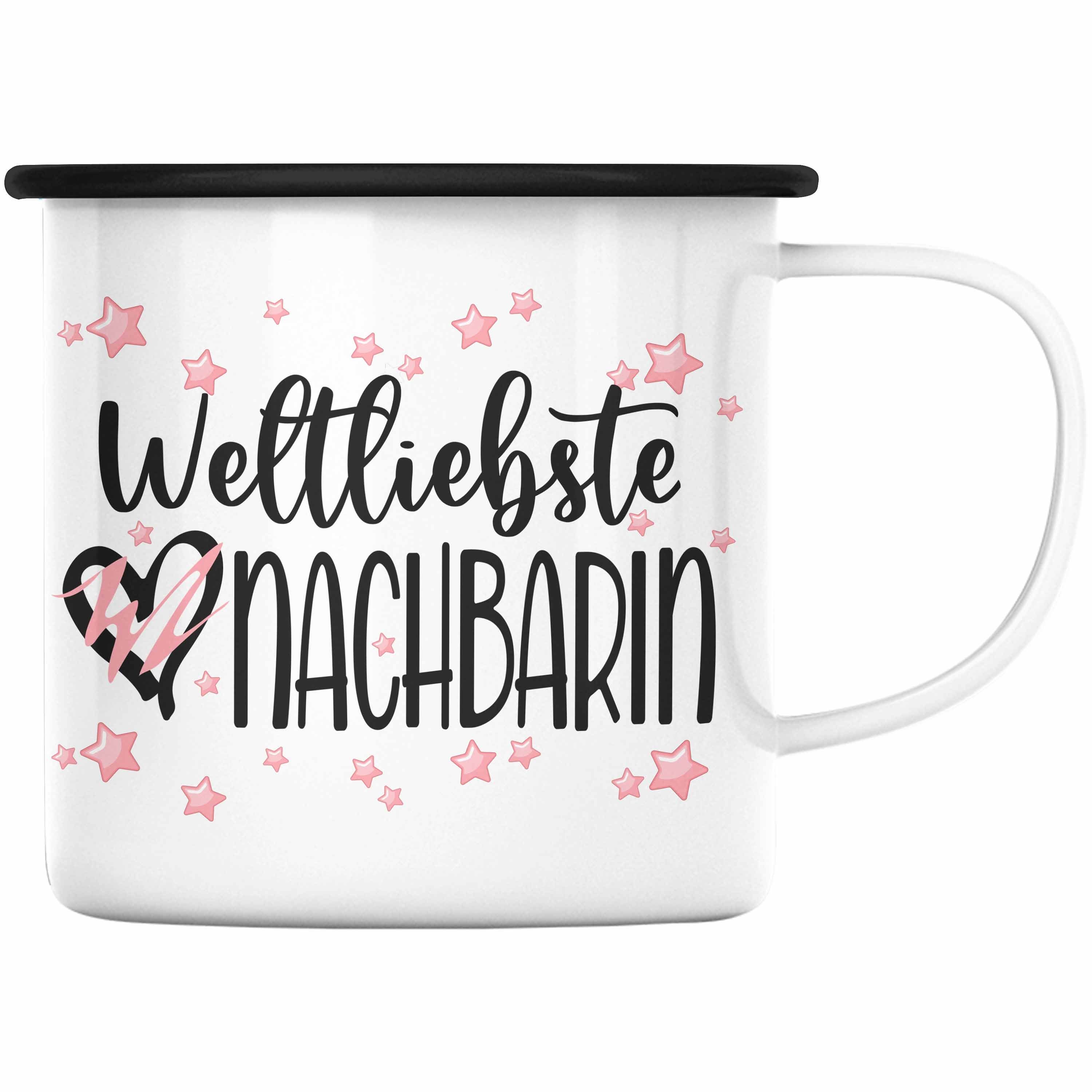 Trendation Thermotasse Trendation - Beste Nachbarin Emaille Tasse Geschenk Geburtstag Freundin Lieblings Nachbarin Geschenkidee Weltliebste Nachbarin Abschied Abschiedsgeschenk Schwarz