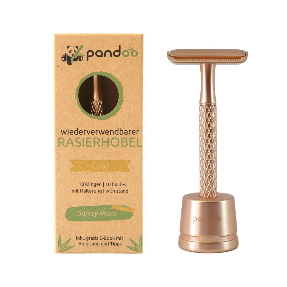 pandoo Rasierhobel Rasierhobel aus Metall inkl. 10 Klingen, Halter und E-Book