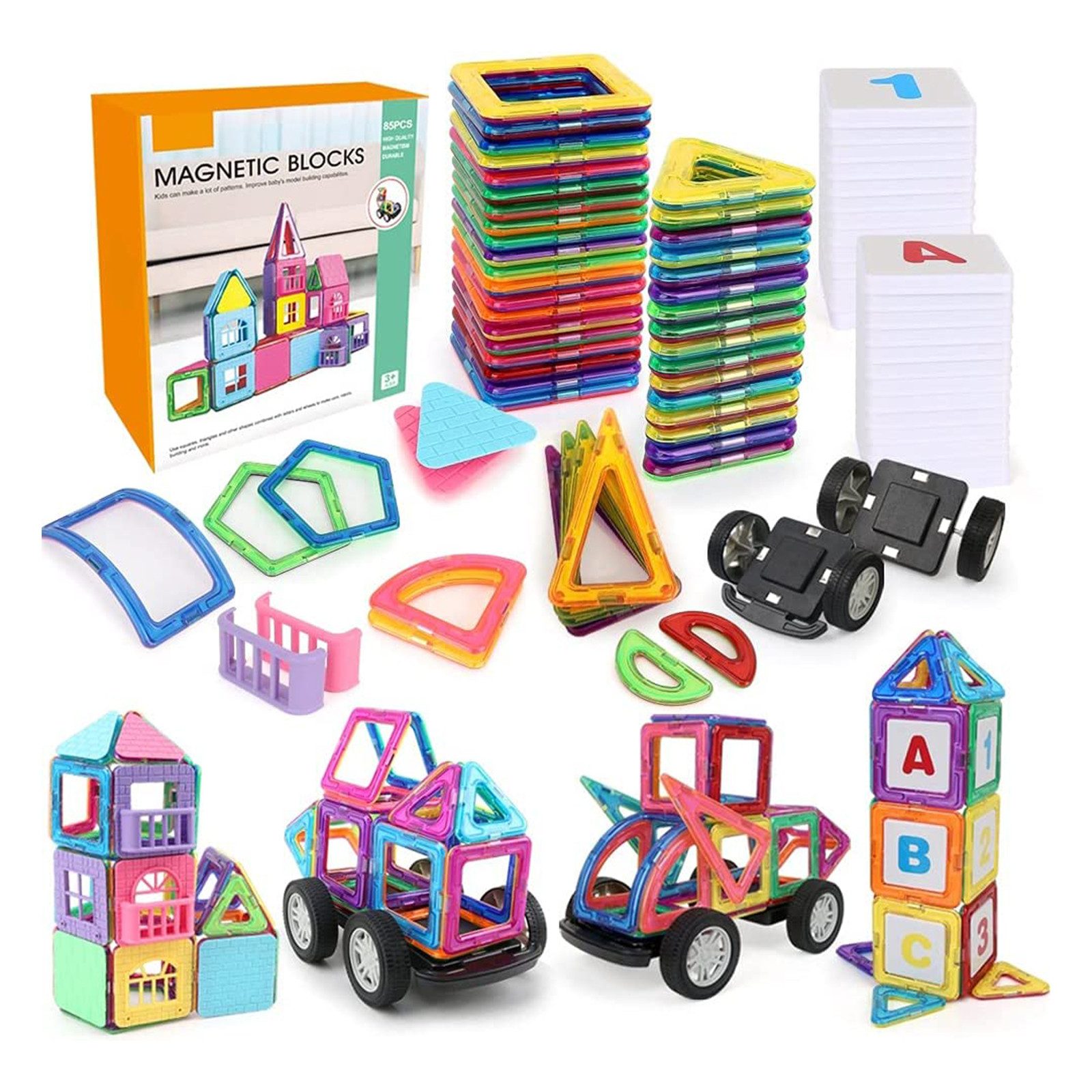 LBLA Lernspielzeug Magnetblöcke Magnet Spielzeug (Magnetische Bausteine Spielset, 85-St), Magnetspielzeug zum Bauen von Spielzeugautos, Flugzeugen, Häusern