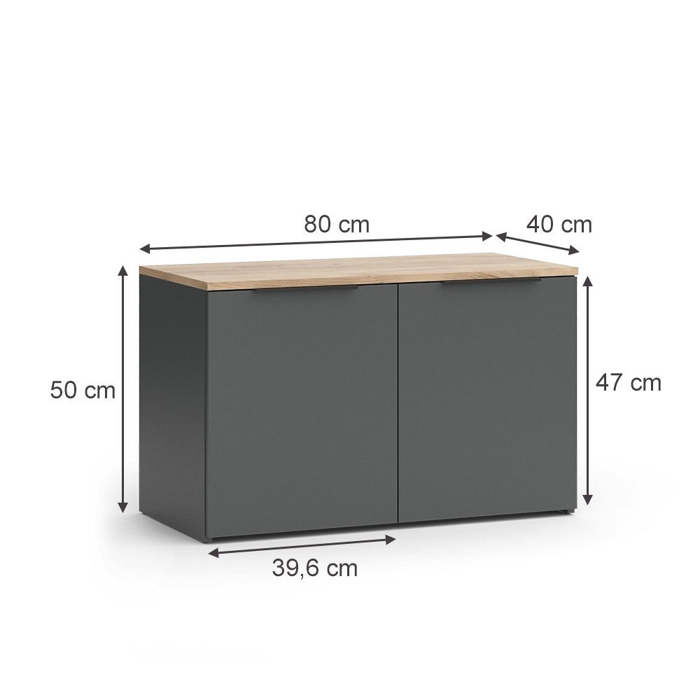 Vicco Kommode Wido, Anthrazit/Sonoma, 80 x 50 cm mit 2 Türen (1 St)