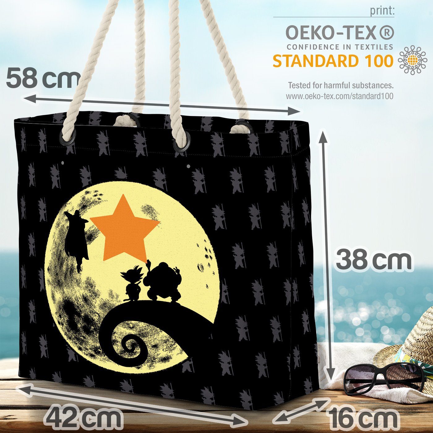 Moon Roshi schwarz Roshi Goku (1-tlg), VOID Mond Vegeta Ball Shopper Son Strandtasche Dragon