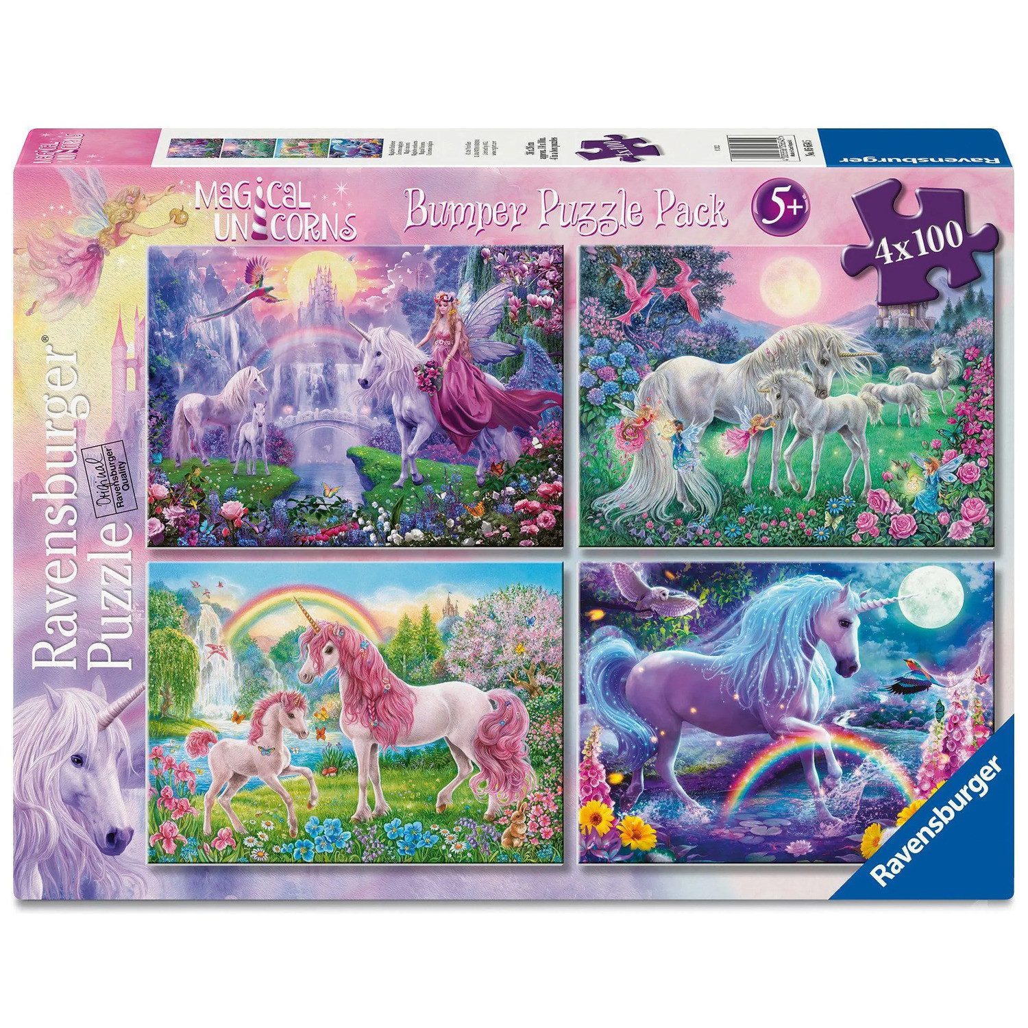 Ravensburger Puzzle Kinderpuzzle 4x100 Teile - Magische Einhörner, 100 Puzzleteile