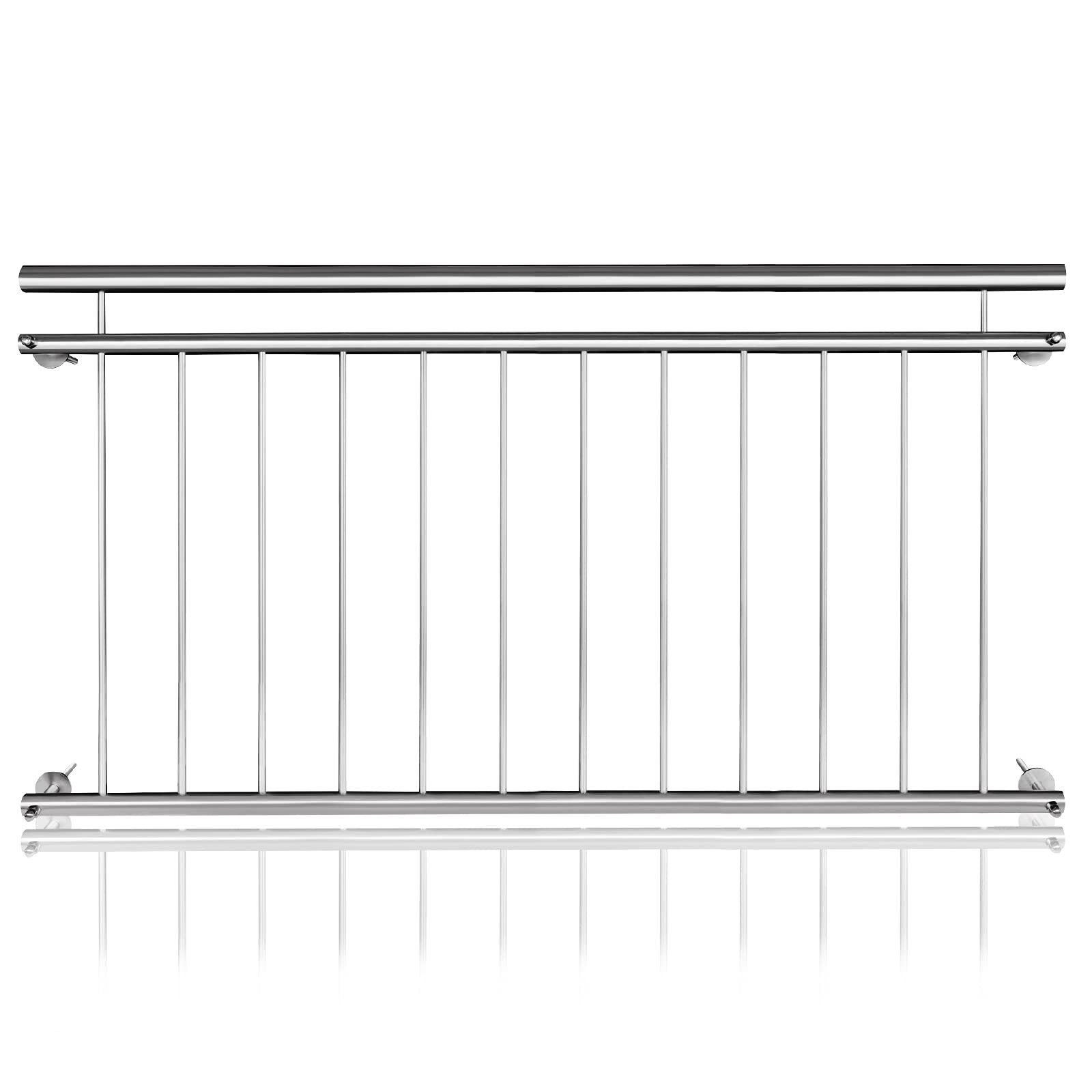 FIVMEN Treppengeländer Französischer Balkon Edelstahl Fenstergitter Brüstungsgeländer, 156 cm Länge, 100/128/156/184/225cm Länge, 90cm Höhe
