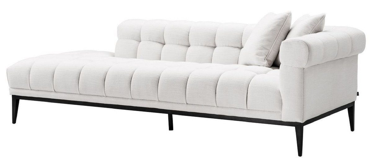 Casa Padrino Loungesofa Luxus Lounge Sofa Weiß / Schwarz 223 x 98 x H. 69 cm - Rechtsseitiges Wohnzimmer Sofa mit 2 Kissen - Luxus Qualität