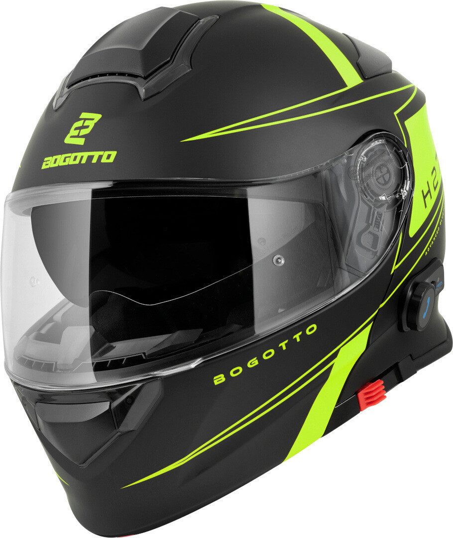 Bogotto FS-X600 Klapphelm Matt Schwarz XL - ECE 22.06 Mit Pinlock & Integriertem Sonnenvisier | Leicht & Bluetooth-ready
