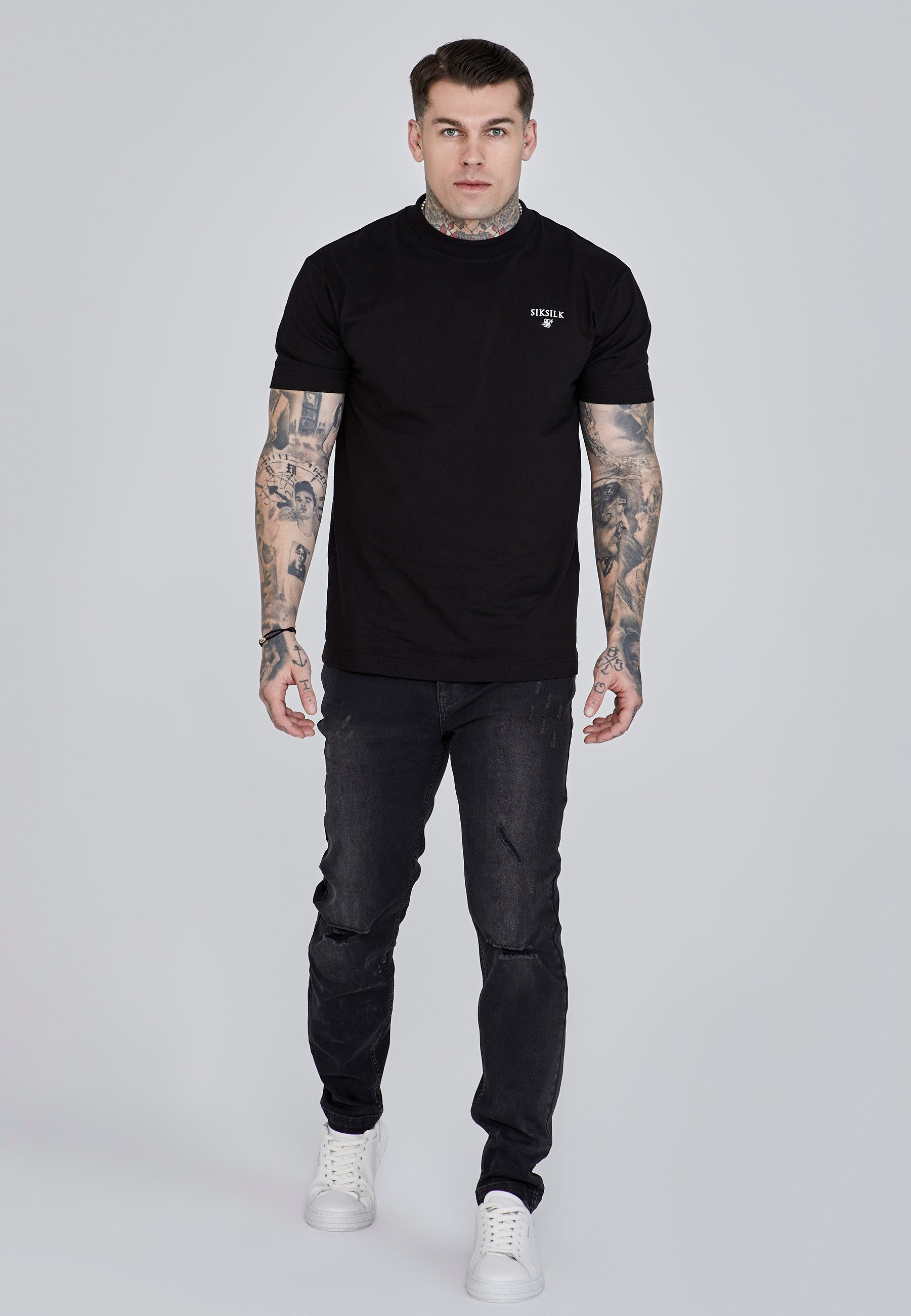 Siksilk Slim-fit-Jeans SikSilk Herren Schwarze Distressed Slim Fit Jeans günstig online kaufen