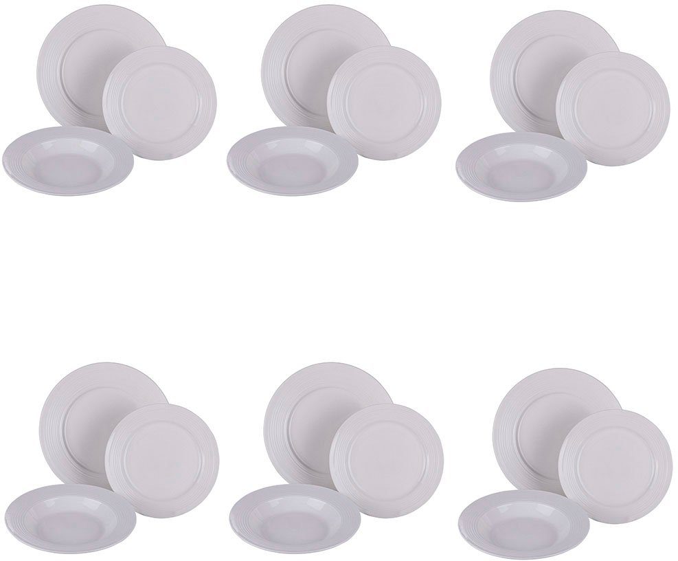 Villa d'Este Teller-Set Geschirr-Set Banda blanca (18-tlg), 6 Personen, Fine China-Porzellan, Service, Tafelservice, weiß, 18 Teile, für 6 Personen | Teller-Sets