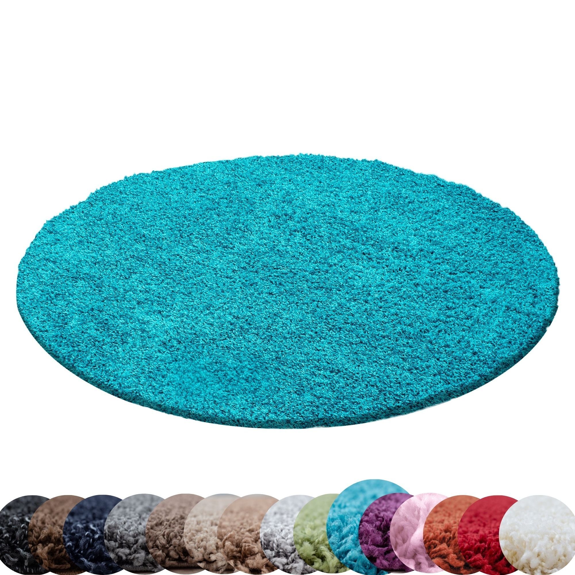 Teppich Unicolor - Einfarbig, HomebyHome, Rund, Höhe: 30 mm, Einfarbig Runder Teppich Wohnzimmer Shaggy versch. farben und größen Türkis