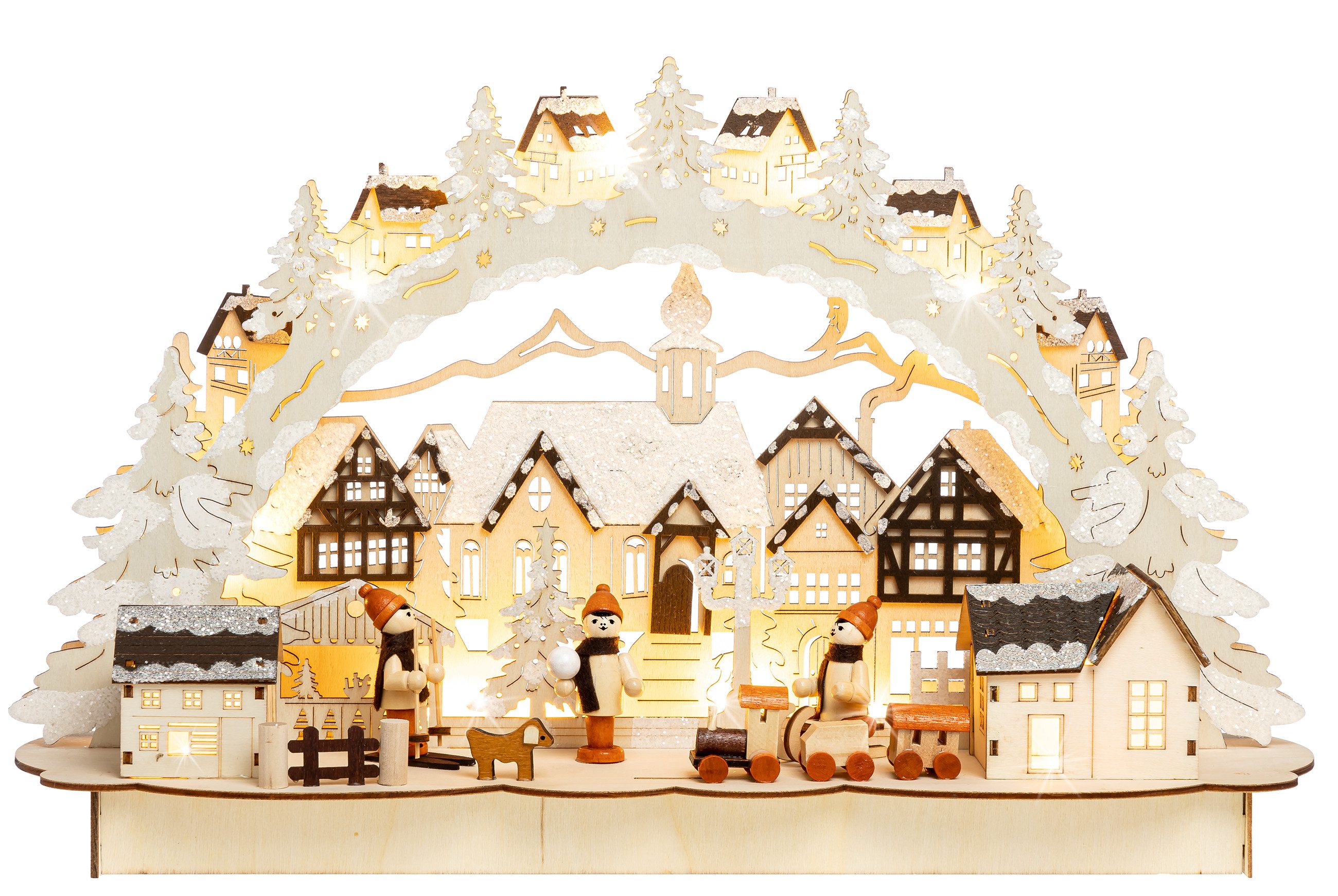 SIKORA Schwibbogen LB81 beleuchteter LED Schwibbogen aus Holz, sanft beleuchtet für ein weihnachtlich festliches Zuhause
