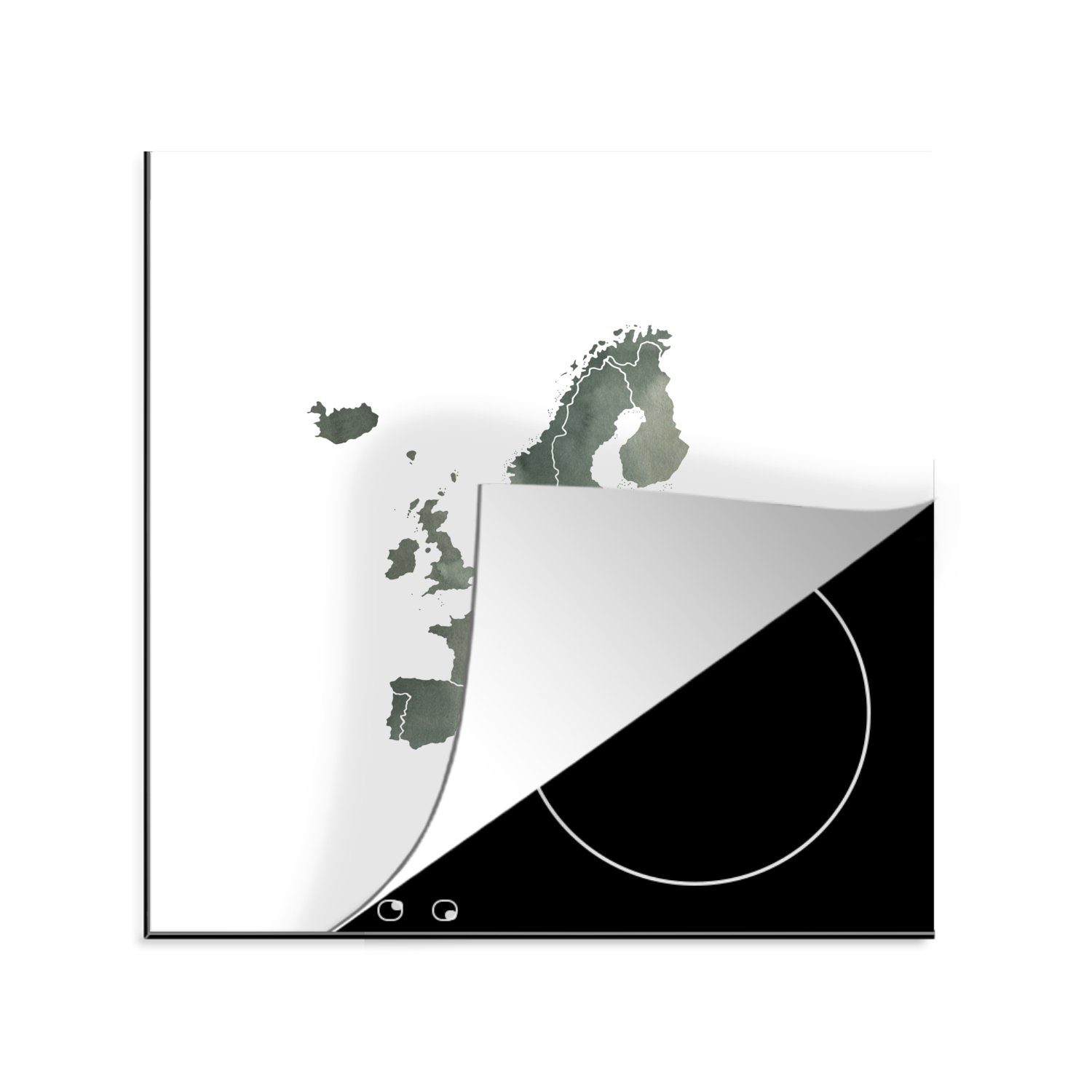 tlg), 78x78 MuchoWow (1 - Vinyl, Grau, Aquarell Arbeitsplatte Europa-Karte Herdblende-/Abdeckplatte für küche Ceranfeldabdeckung, cm, -