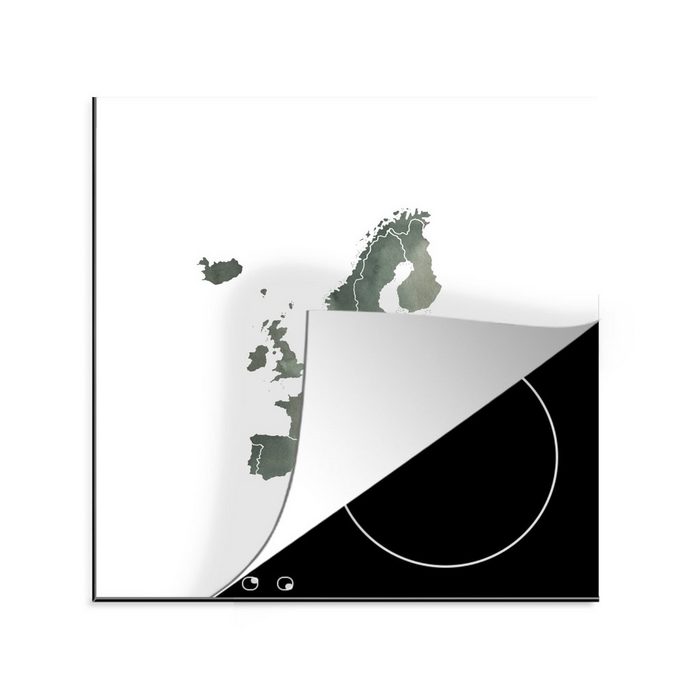MuchoWow Herdblende-/Abdeckplatte Europa-Karte - Aquarell - Grau Vinyl (1 tlg) Ceranfeldabdeckung Arbeitsplatte für küche