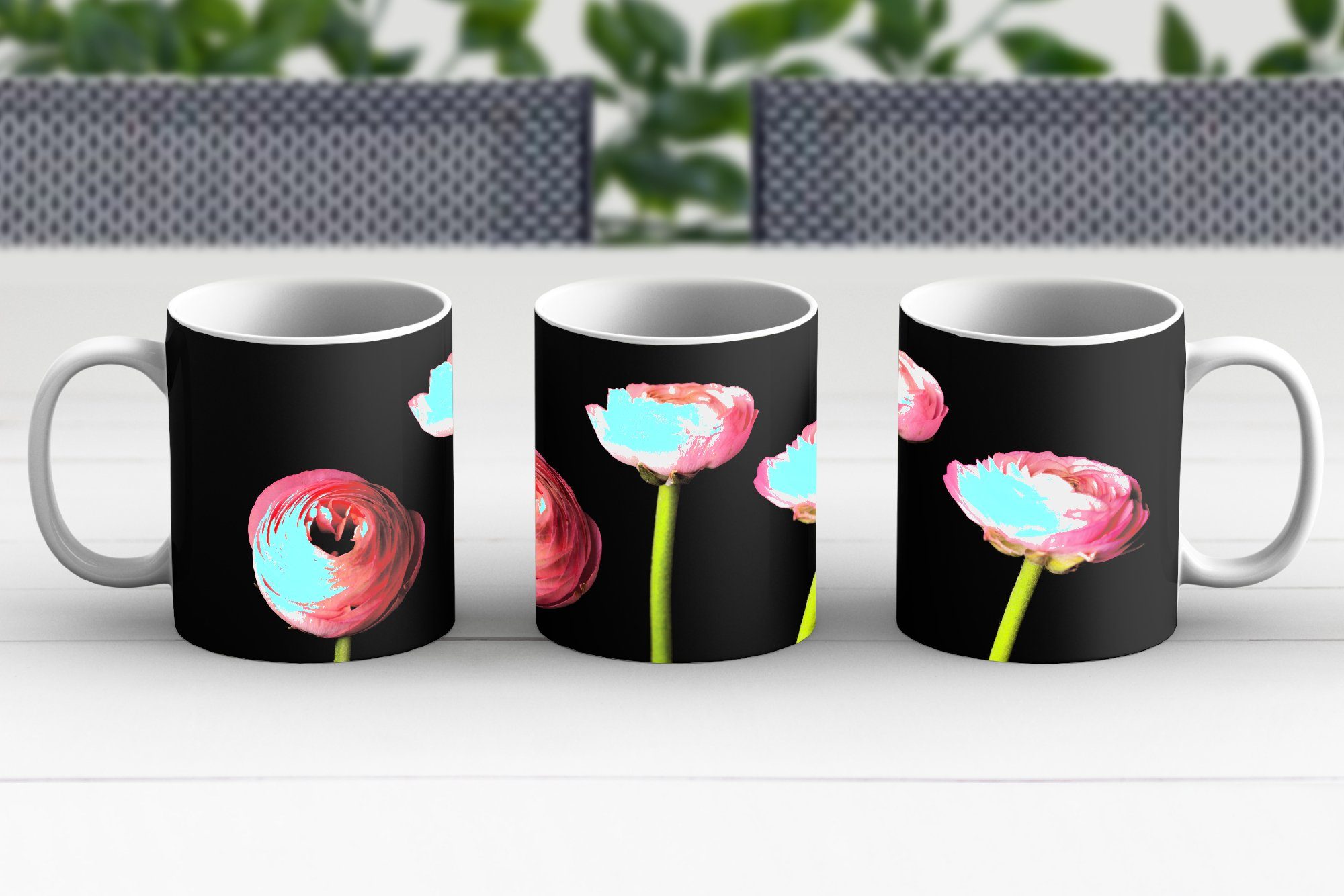 Hintergrund, Kaffeetassen, MuchoWow Drei Teetasse, Butterblumen Becher, auf Tasse Geschenk Keramik, Teetasse, schwarzem