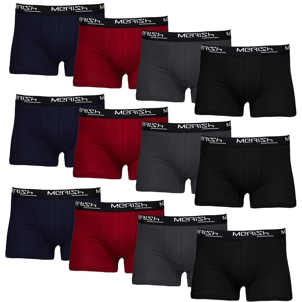 Boxershorts MERISH Boxershorts Herren 12 St S-7XL Unterhosen Baumwolle Schwarz S