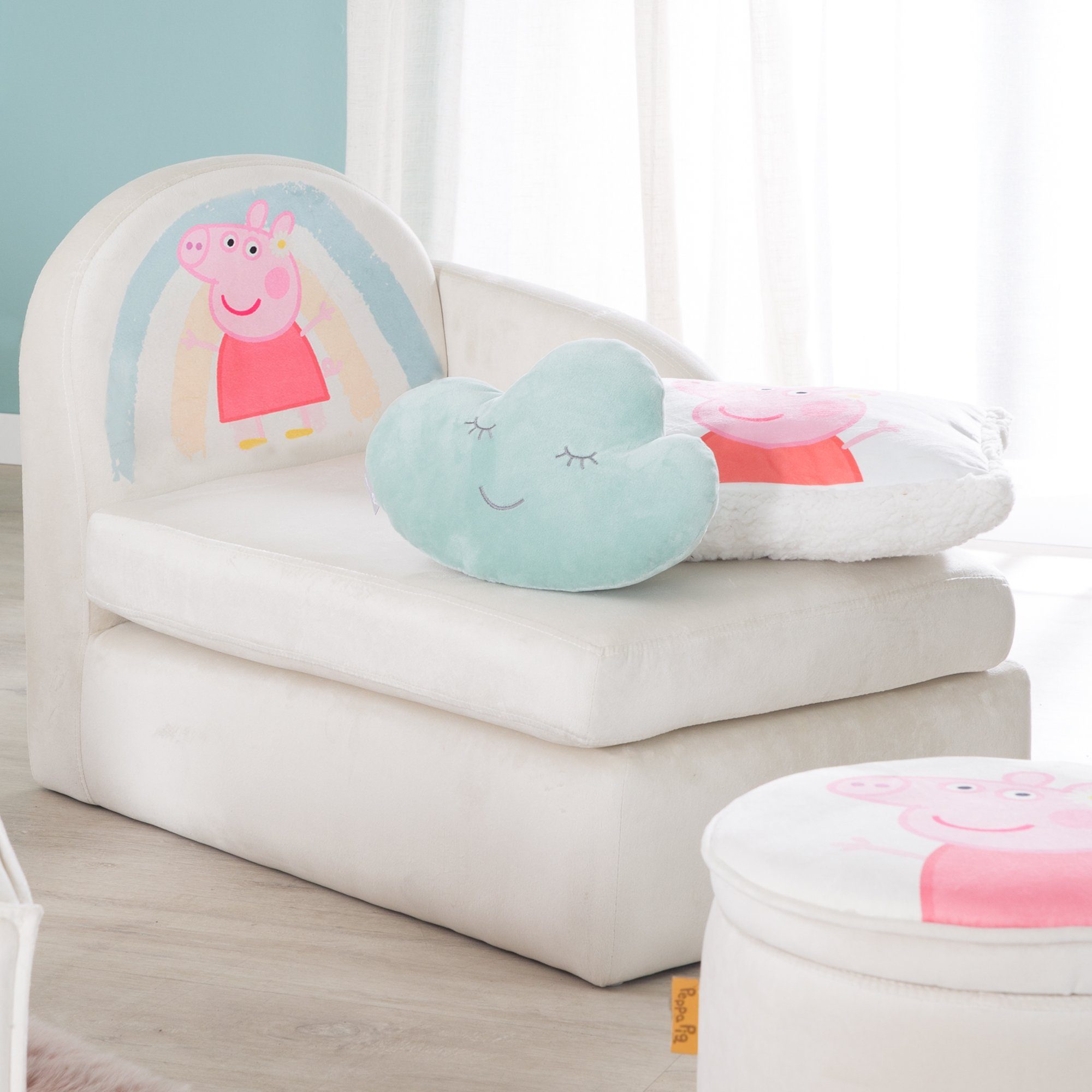 Samtbezug Peppa in Kindersofa beige Kinderloungesofa Pig, Kinderlounge Armlehne, roba® mit und