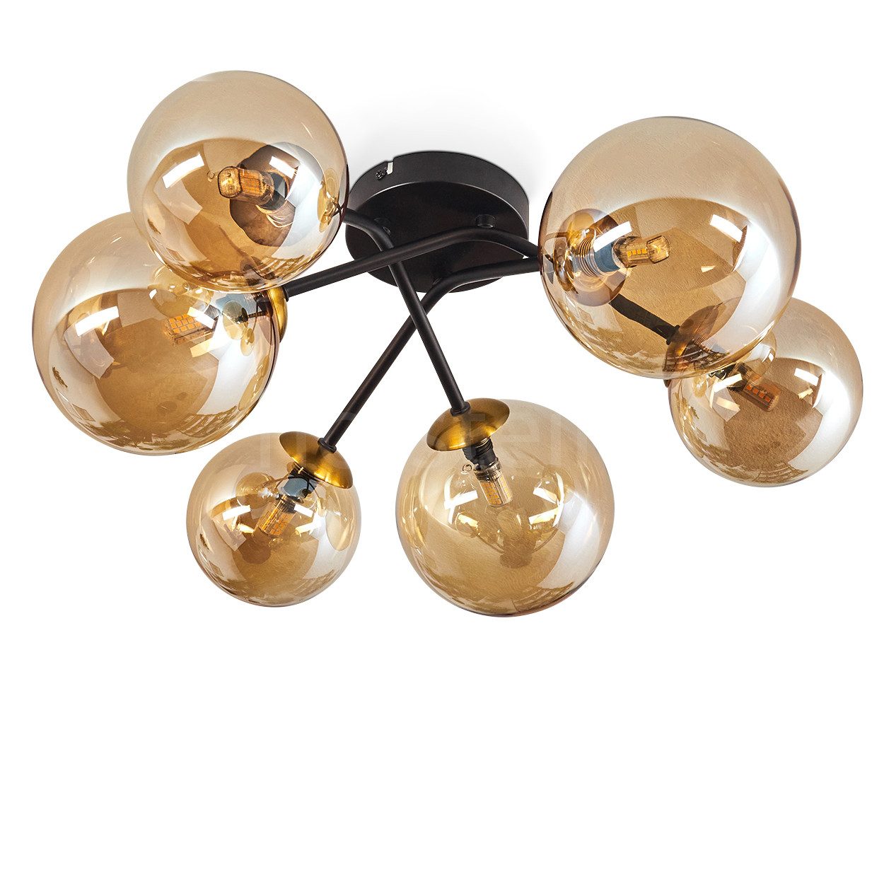 hofstein Deckenleuchte Deckenlampe aus Metall/Glas in Schwarz/Goldfarben/Be günstig online kaufen