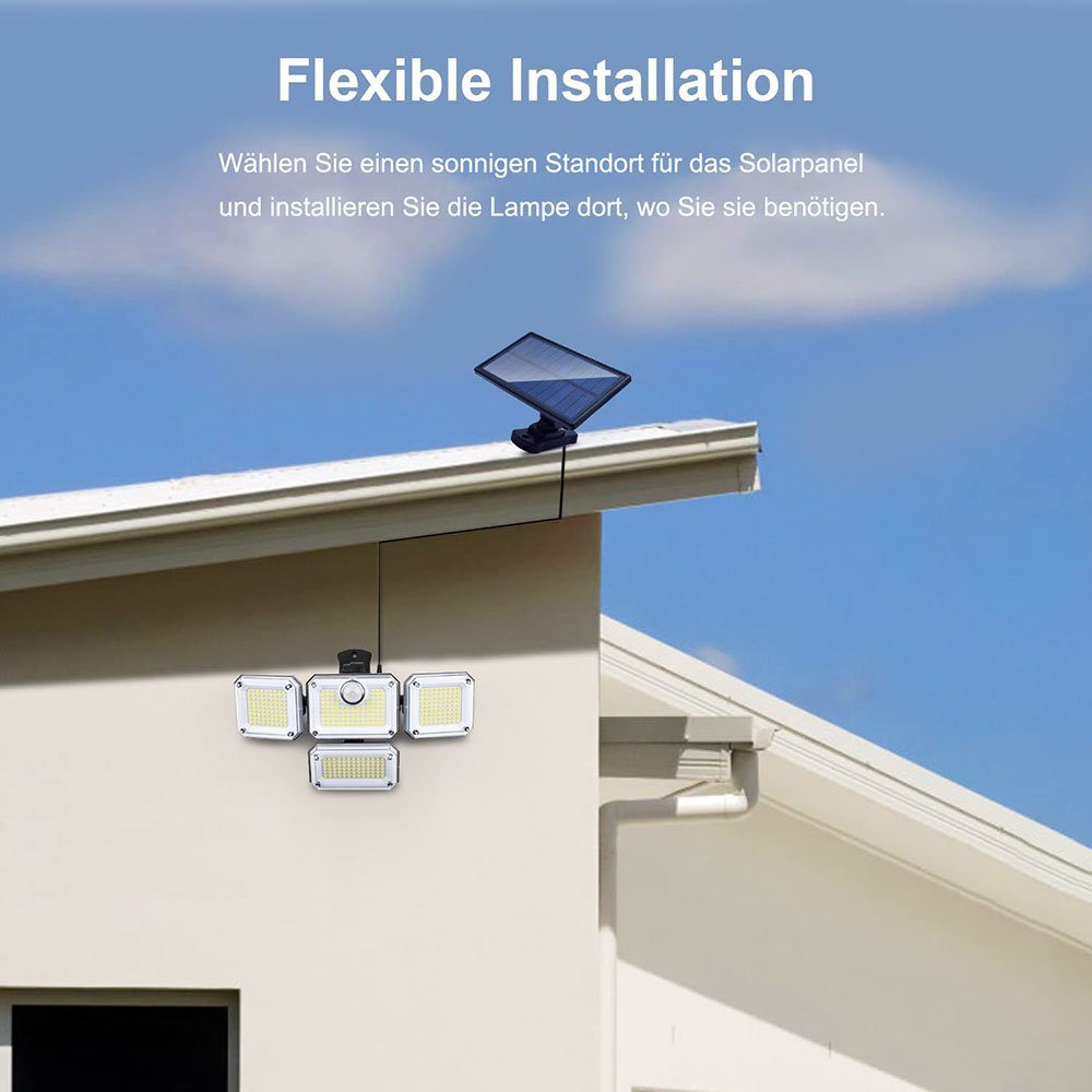 Rosnek LED Kabel 5M 4 Innenhof Köpfe, wasserdicht, Garage für Hof, Gartenleuchte Kaltweiß, mit Bewegungssensor, Solar, Außen Fernbedienung