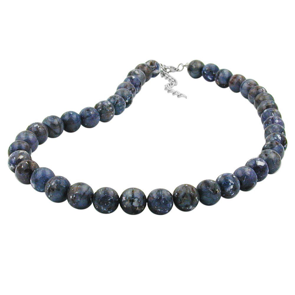 UNBESPIELT Collier Perlenkette Kette 12 mm Kunststoffperlen grau-lila-marmoriert 50 cm Modeschmuck für Damen mehr