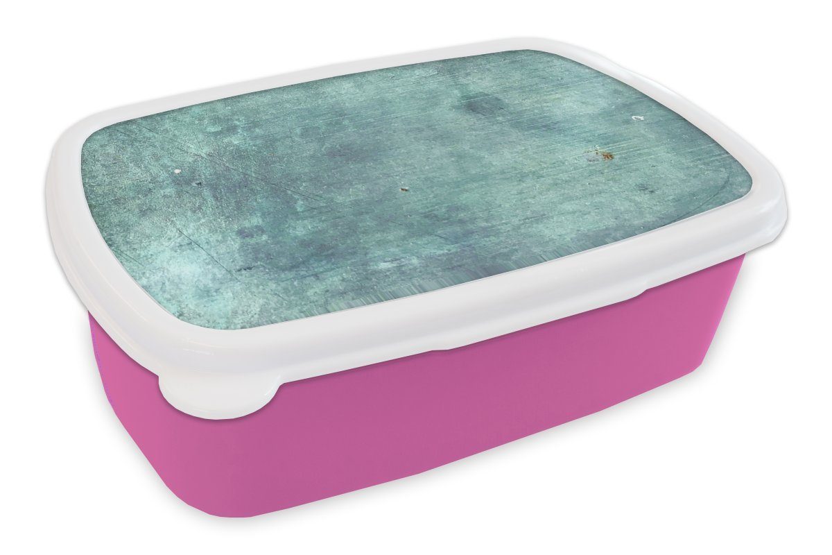 MuchoWow Lunchbox Blau - Metall - Rost, Kunststoff, (2-tlg), Brotbox für Erwachsene, Brotdose Kinder, Snackbox, Mädchen, Kunststoff rosa