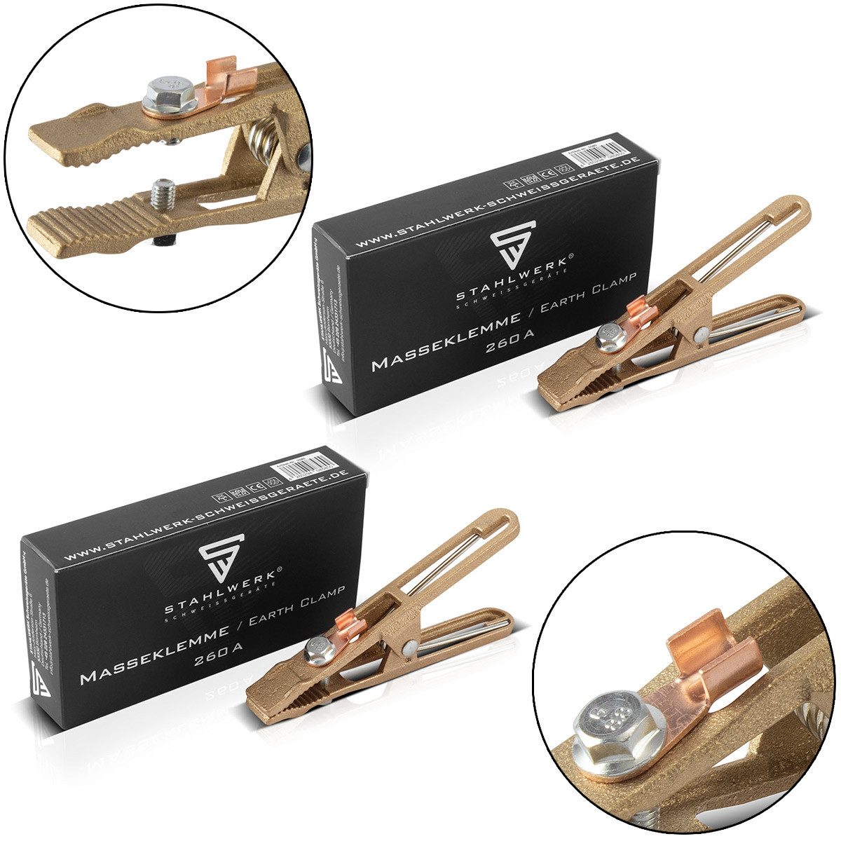 STAHLWERK Elektrowerkzeug-Set 2 x Masseklemme Erdungsklemme belastbar bis 260A