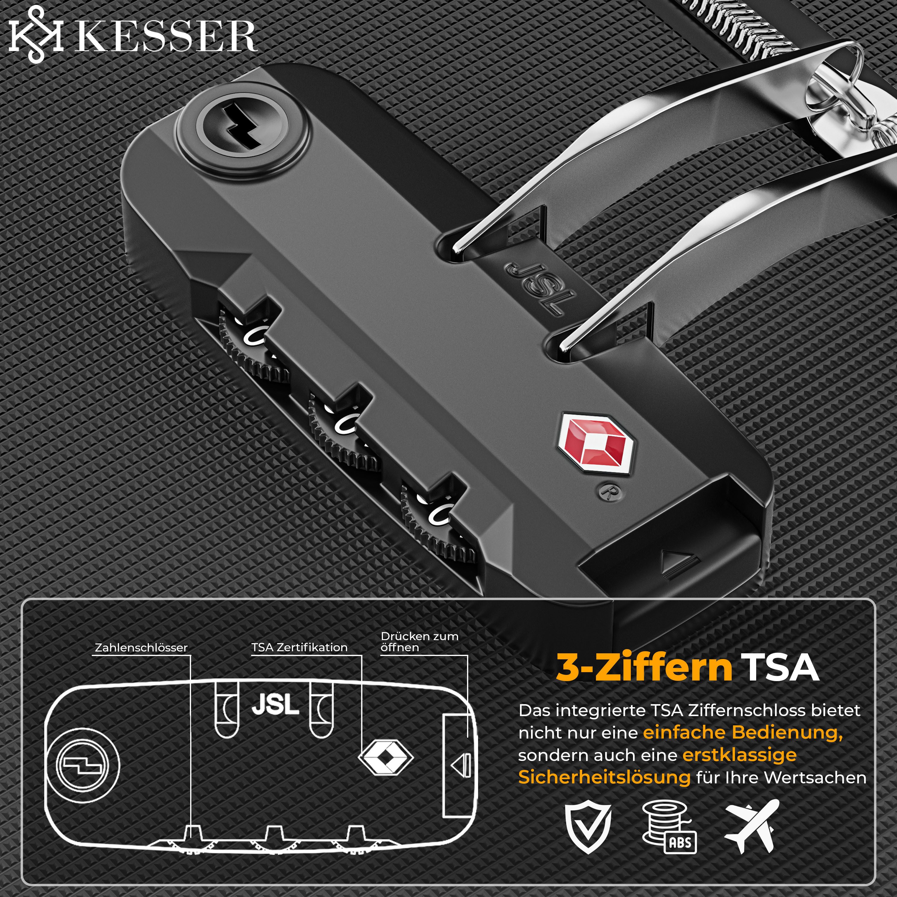KESSER Kofferset, 4 Rollen, (Kosmetiktasche Handgepäck leichter Koffer & große Koffer), mit 3-Ziffern-TSA-Schloss, 360° Rollen & Teleskopgriff