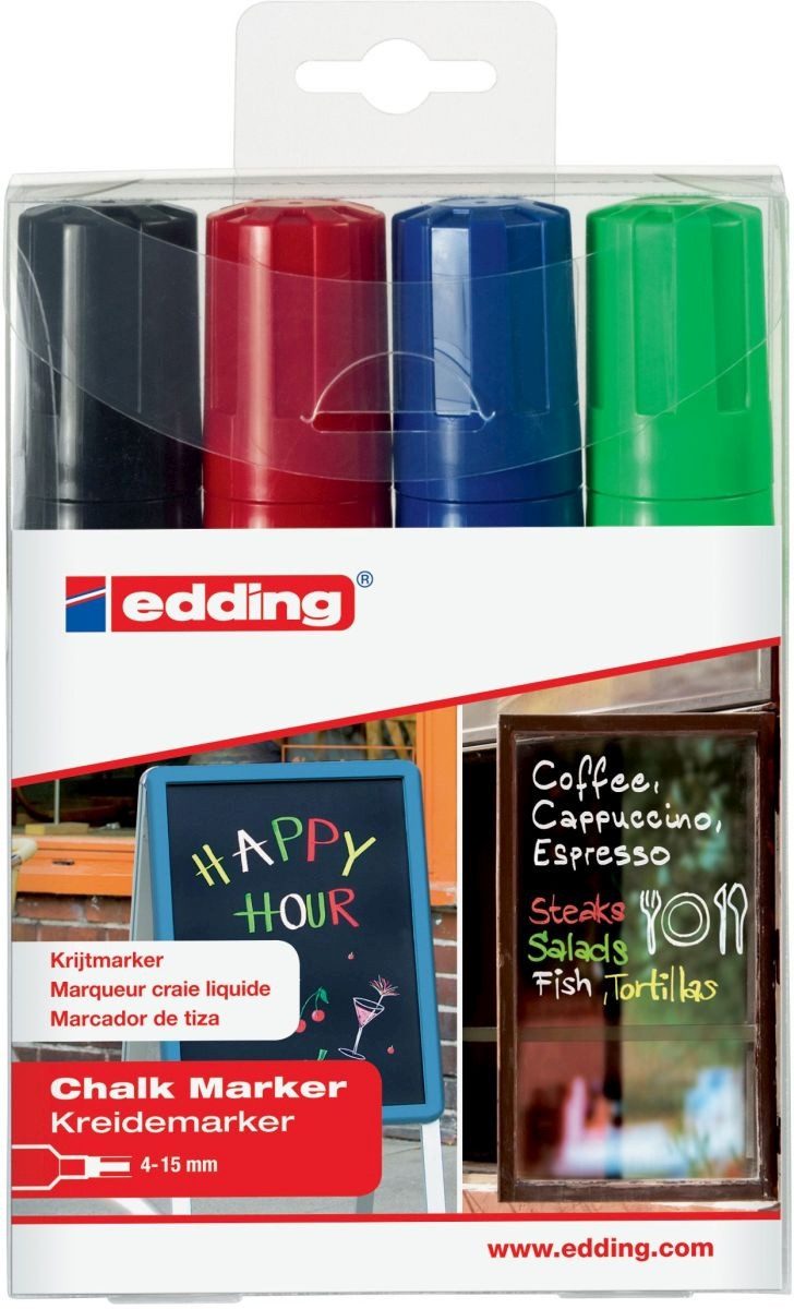 edding Filzstift Kreidemarker edding 4090 4-15 mm schwarz, rot, blau und grün VE=4 Stüc