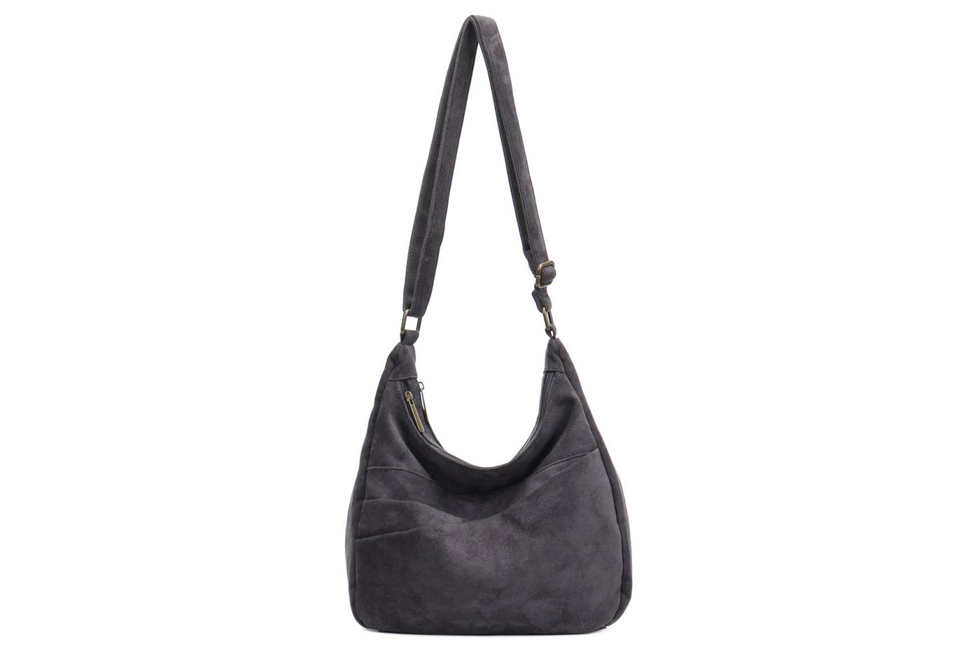 MIRROSI Umhängetasche Damen Schultertasche in Wildleder-Optik aus Stoff Crossbody Bag (Hobo Bag mit Reißverschlussfächern, verstellbarem Gurt, ca. 30 x 10 x 26 cm), Neue Kollektion Herbst/Winter 2026