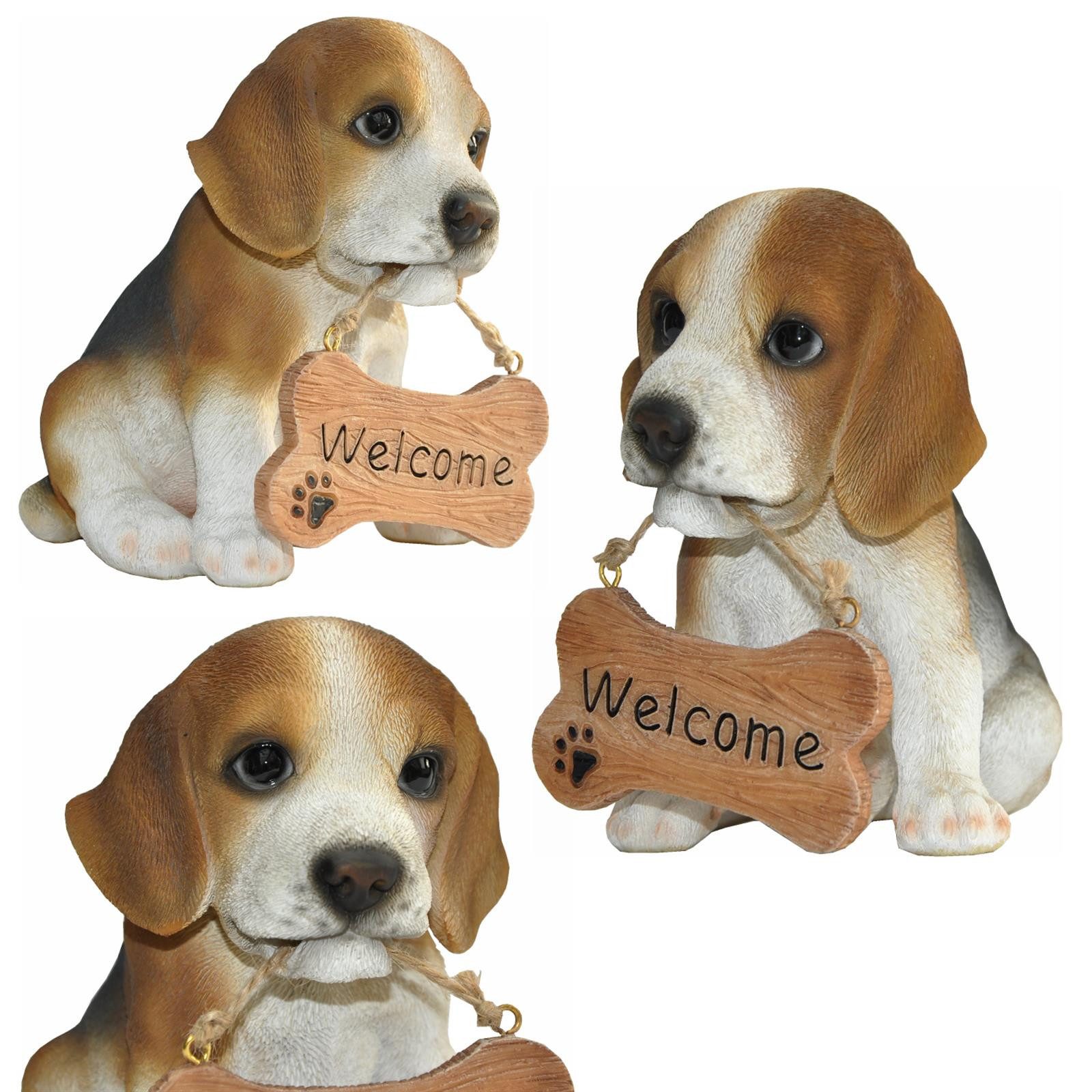 dazikemo Gartenfigur Gartenfigur Dekofigur Hund Beagle Willkommen