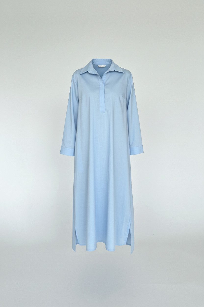 Zuckerwatte A-Linien-Kleid langes Hemdblusenkleid aus feiner Baumwolle mit Stretch