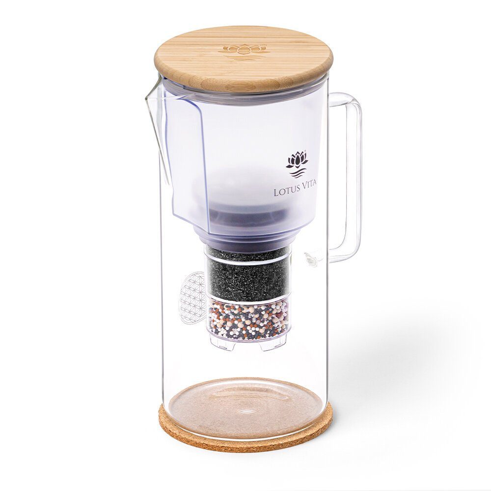 Lotus Vita Wasserfilter Glaskanne Enya mit Bambusdeckel 1,4L