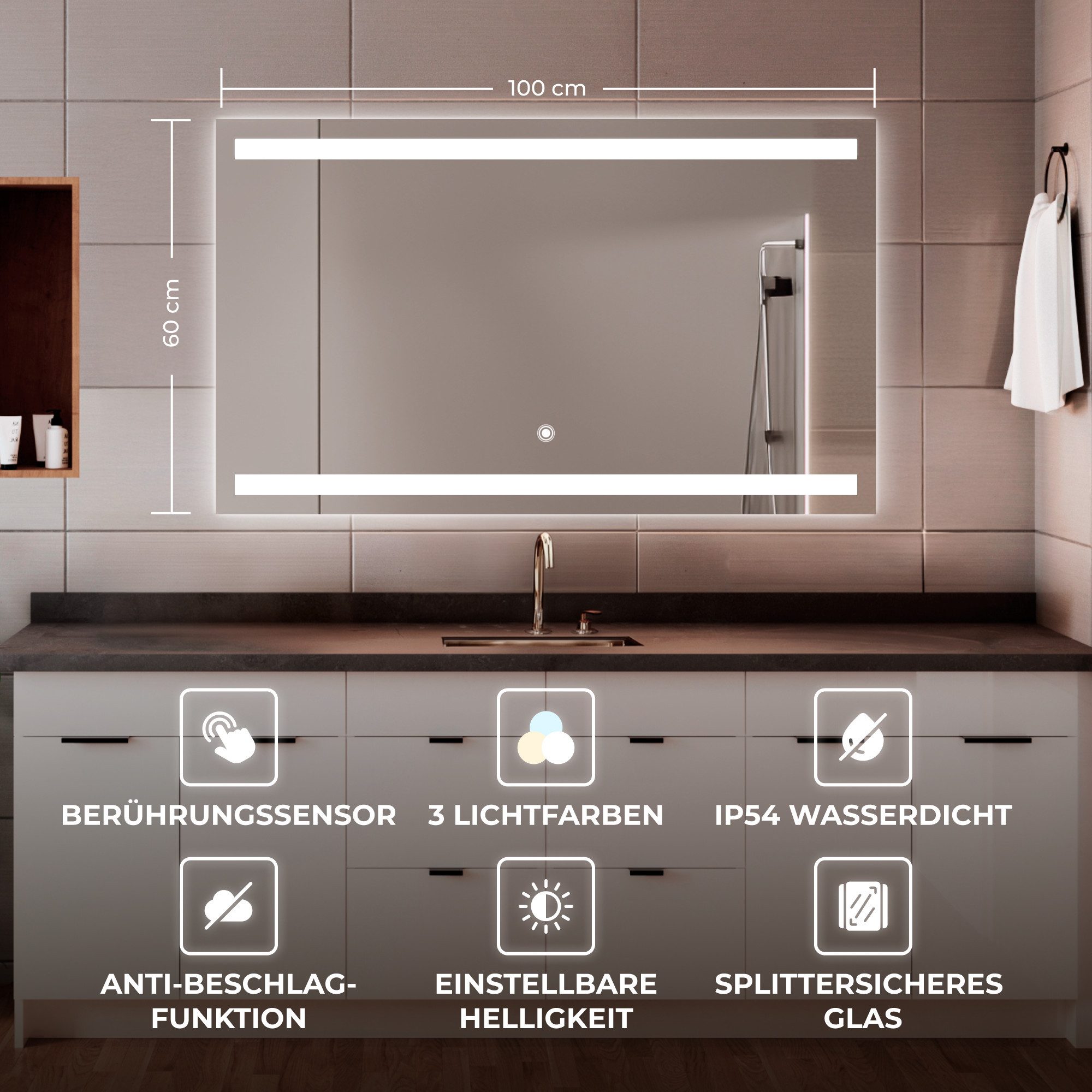 Bringer Badspiegel BRS106, Badezimmerspiegel mit Anti-Beschlag und Speicher günstig online kaufen