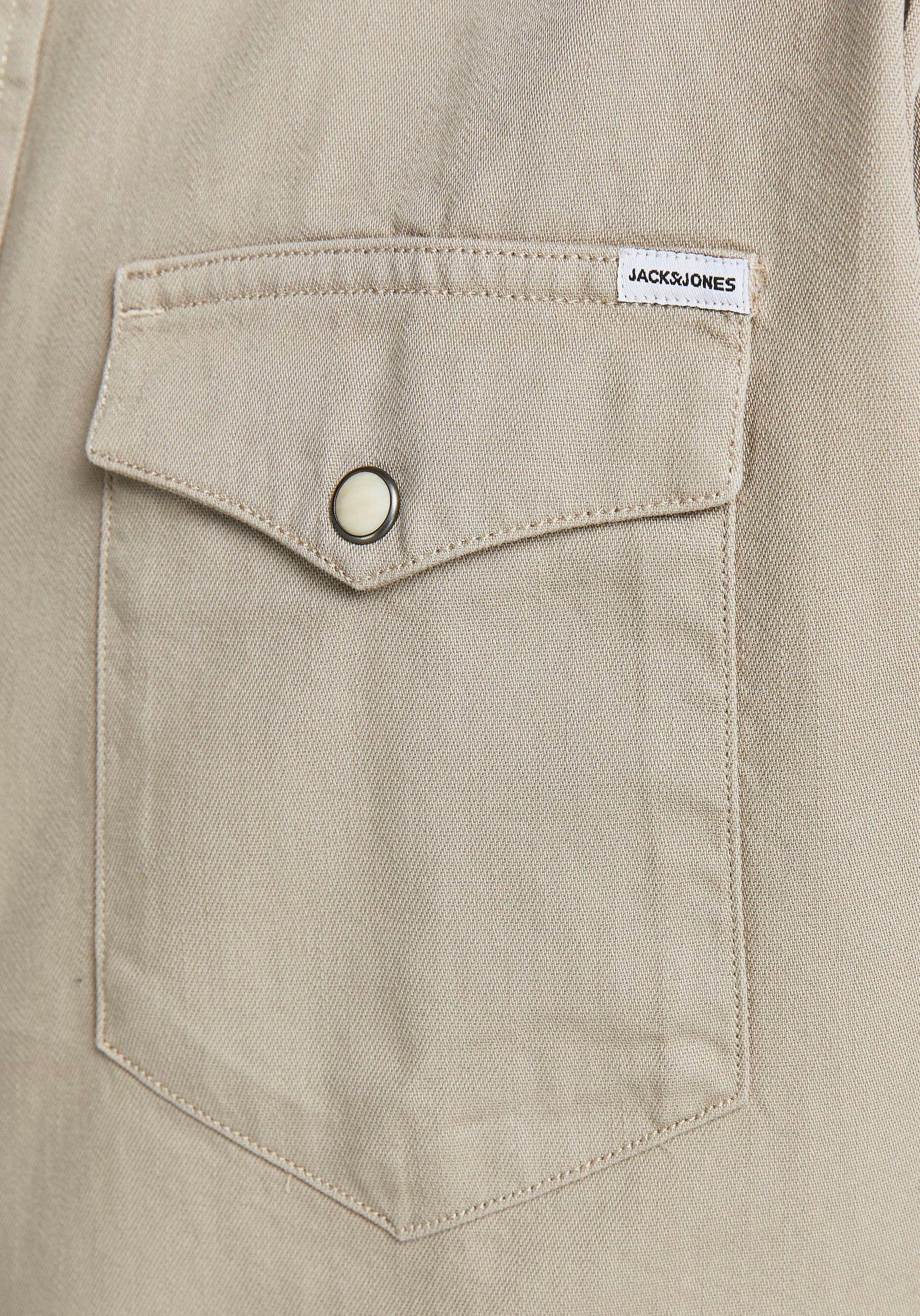 Jack & Jones Jeanshemd JJESHERIDAN im Workwear-Stil mit robuster Baumwollqualität unifarben, modisch, slim fit, Baumwolle, Hemdkragen