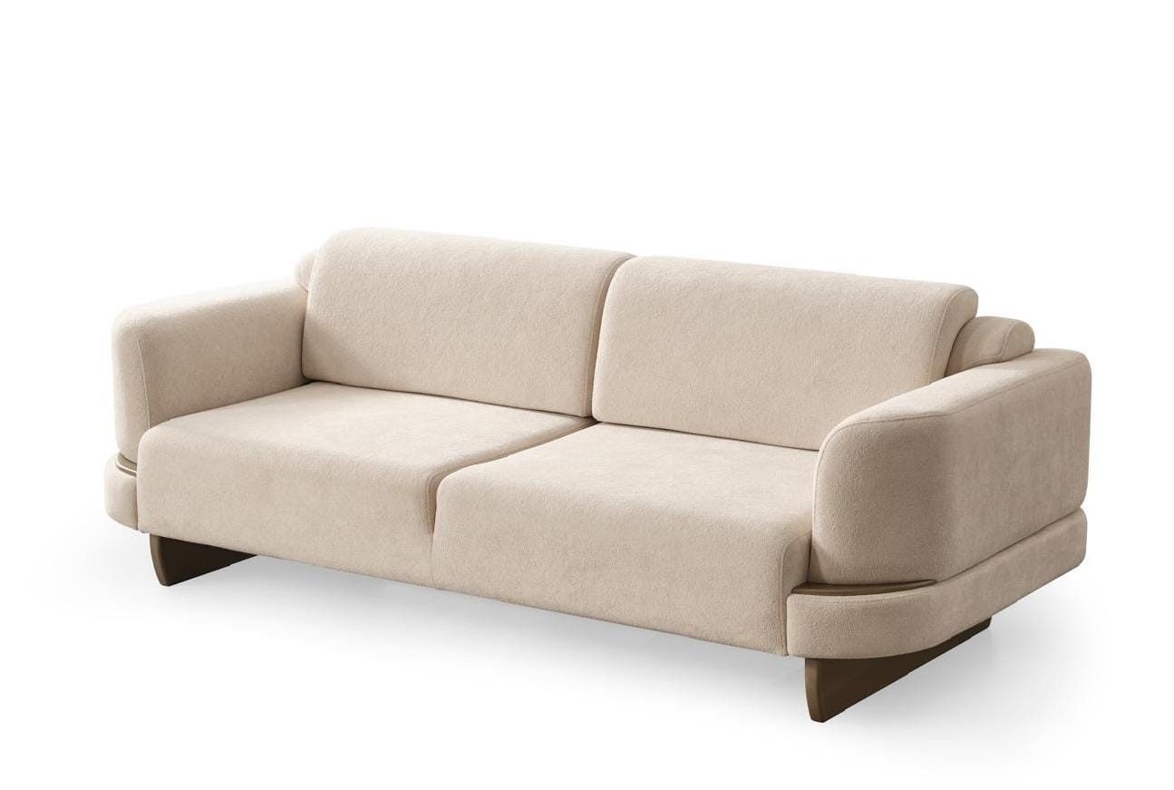 JVmoebel 3-Sitzer Elegantes 3-Sitzer Sofa Creme Stoffbezug Komfortabel Wohnzimmersofa, 1 Teile, Abnehmbares Sitzkissen, Mit Kissen
