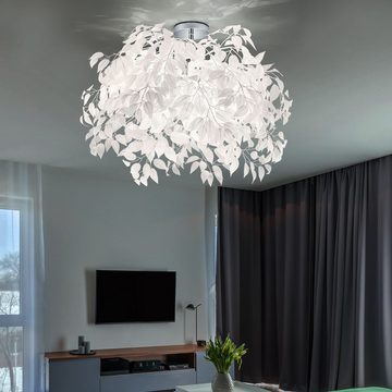 etc-shop Deckenleuchte, Leuchtmittel nicht inklusive, Deckenlampe Deckenleuchte Wohnzimmerlampe Blätter Design weiß D H 73cm