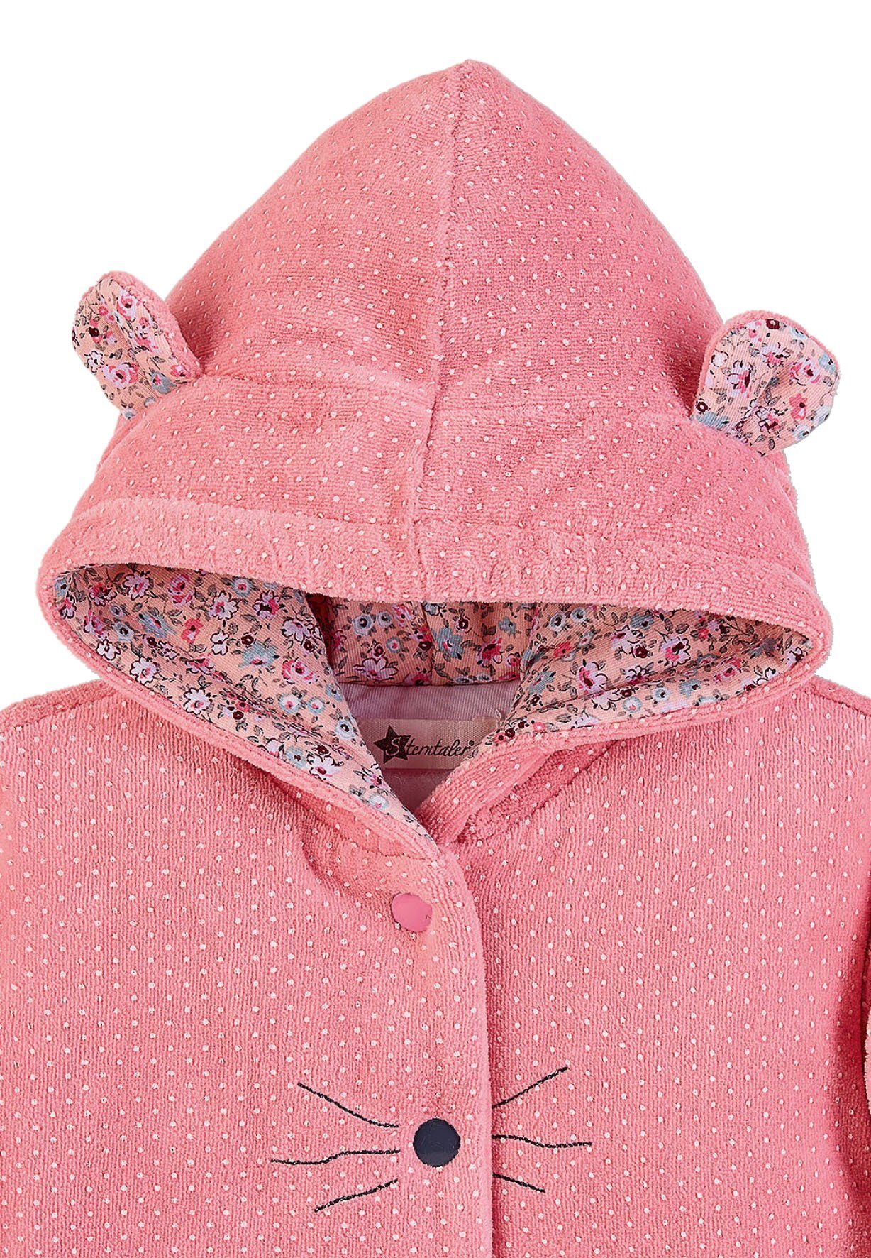 Sterntaler® Kapuzenfleecejacke Kapuzen-Jacke und wattiert mit - und Kapuzen-Jacke Maus vorne Knopfleiste Nicki in geblümtem Rosa 3D-Ohren Nicki Kapuzenjacke (1-St) Jerseyfutter Mabel Babyjacke - und Mabel