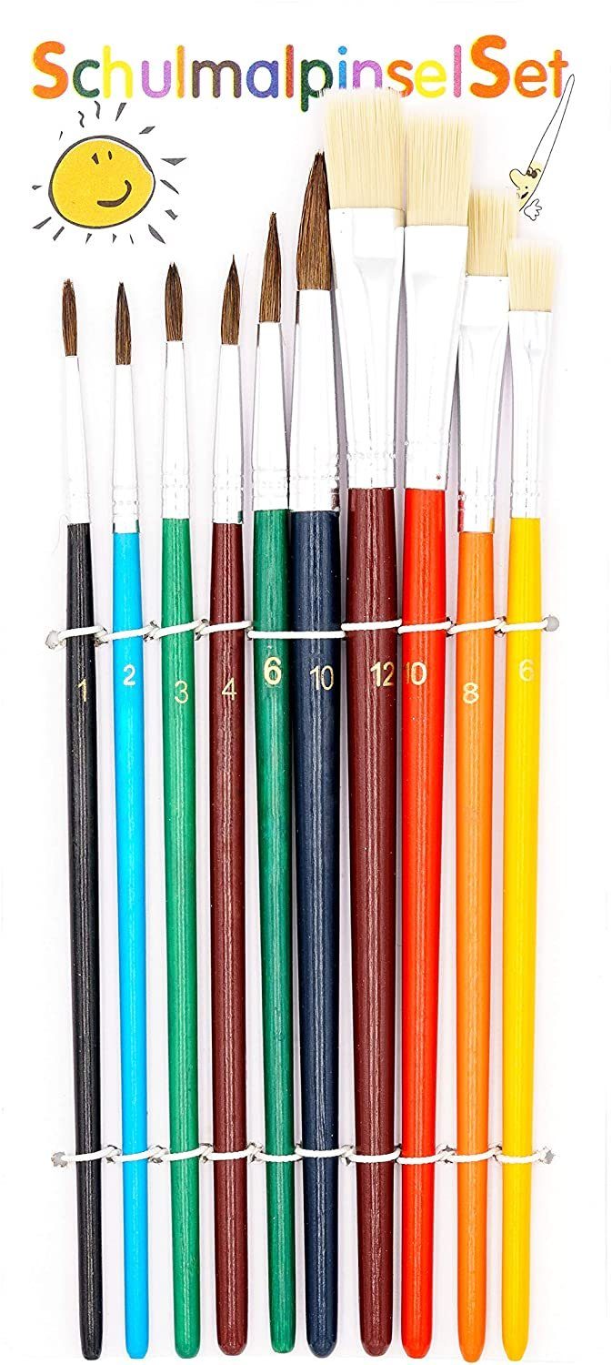 TSI Schreibwaren Malpinsel Pinselset 10 St Vegan Haar- + Borstenpinsel Haar 1 2 4 6 8 10 Borsten