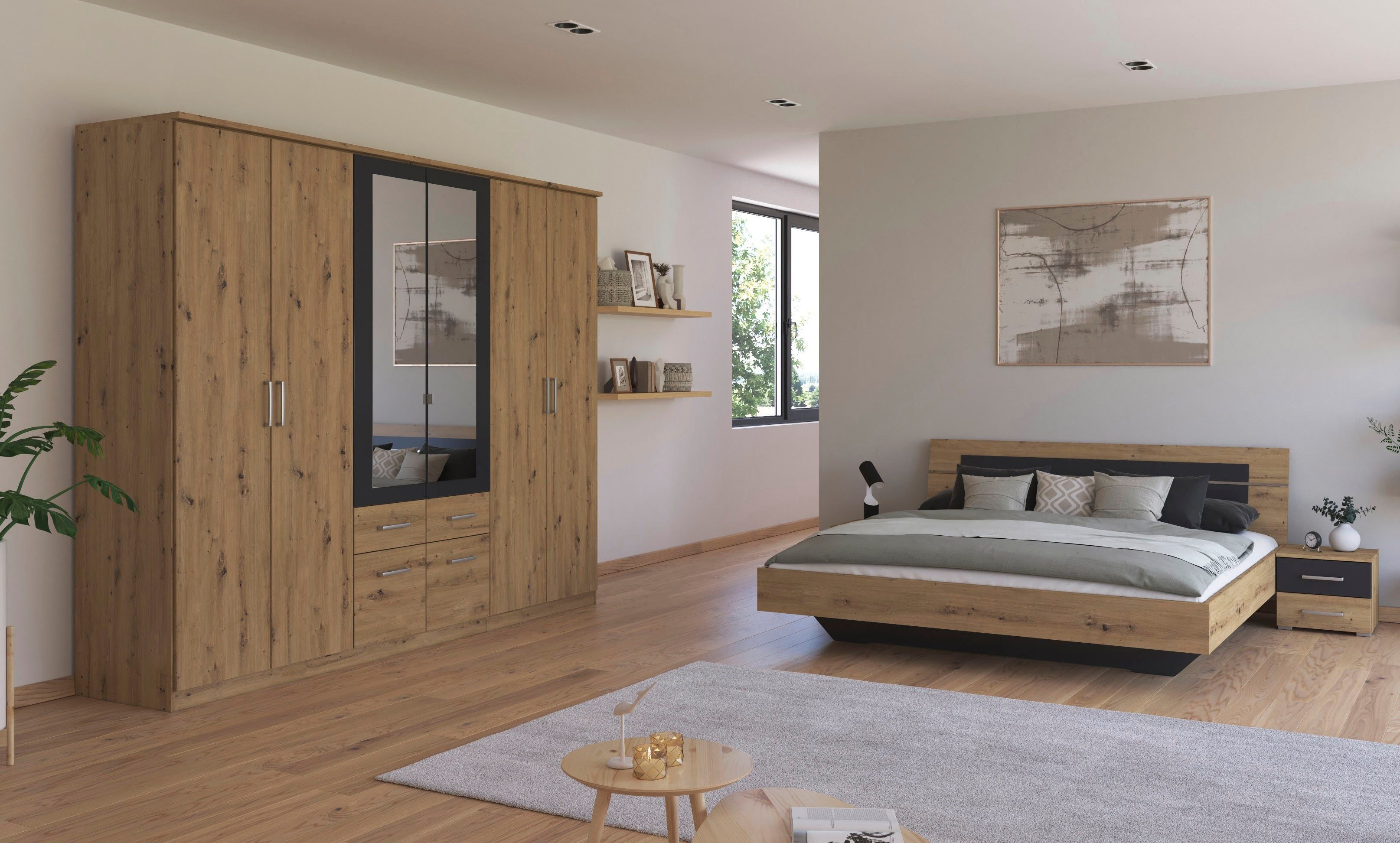 rauch Schlafzimmer-Set Komplettschlafzimmer Schlafzimmer BURANO mit Schrank in 3 Breiten, (Set, 4-tlg), Bett 180x200 cm und 2 Nachttischen MADE IN GERMANY – Bild 2 von 5