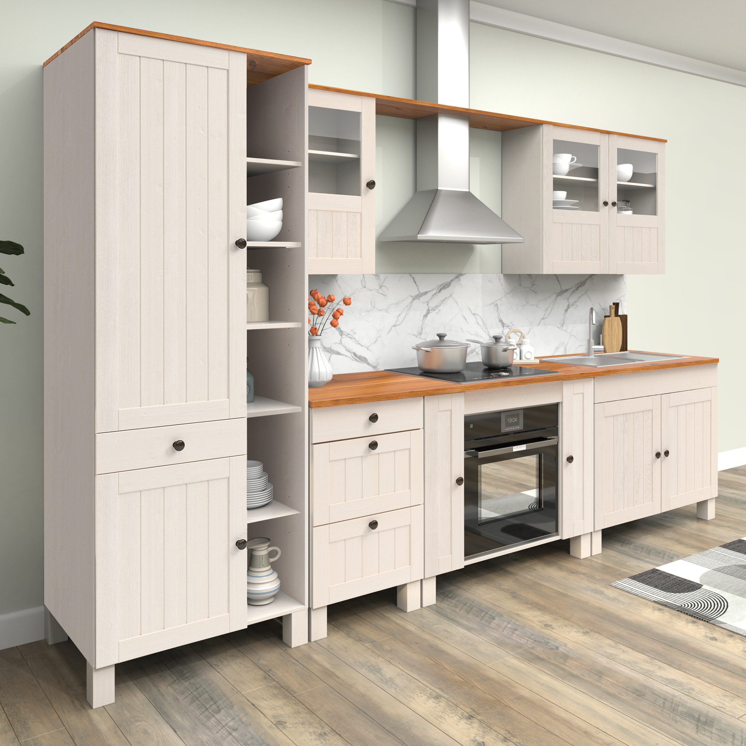 loft24 Hochschrank Dorte Vorratsschrank, Küchenschrank, Kiefer, Landhausstil, Höhe 205 cm