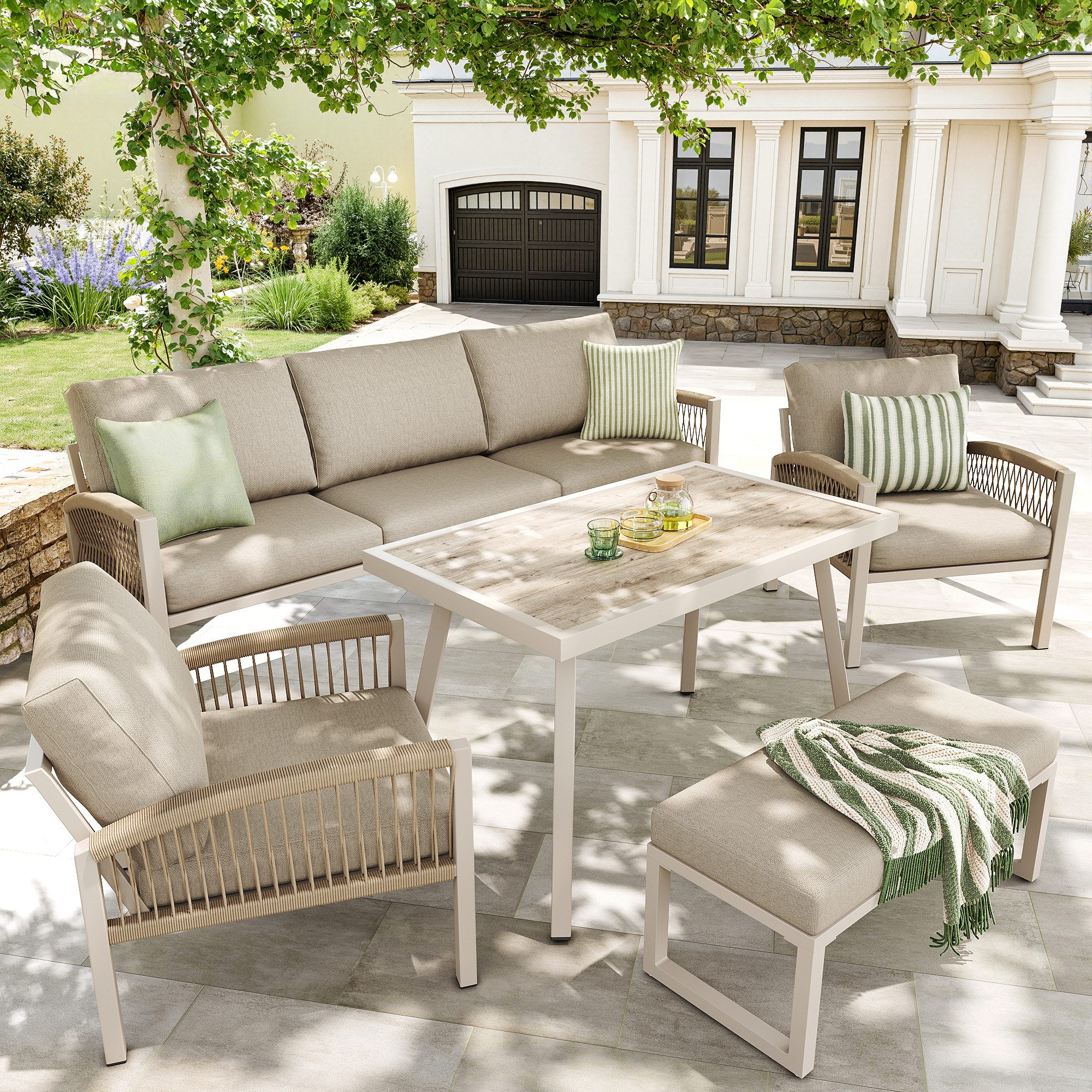 OKWISH Gartenlounge-Set Modulares Gartensofa-Set, (modular mit Handgeflecht Beige, 1-tlg)
