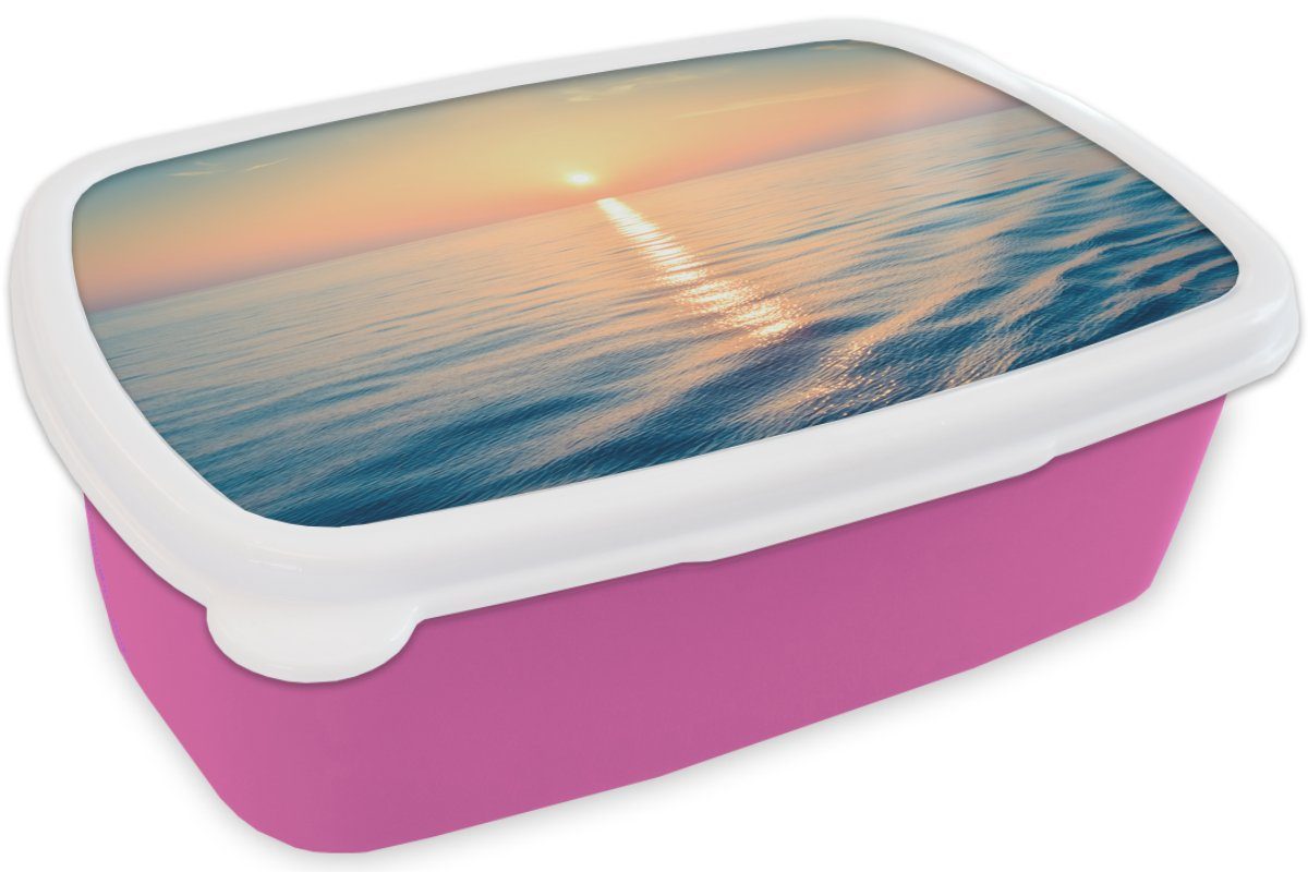 MuchoWow Lunchbox Sonne Brotbox Mädchen, rosa - (2-tlg), Erwachsene, Kunststoff, Kunststoff - für Farben, Kinder, Snackbox, Meer Brotdose