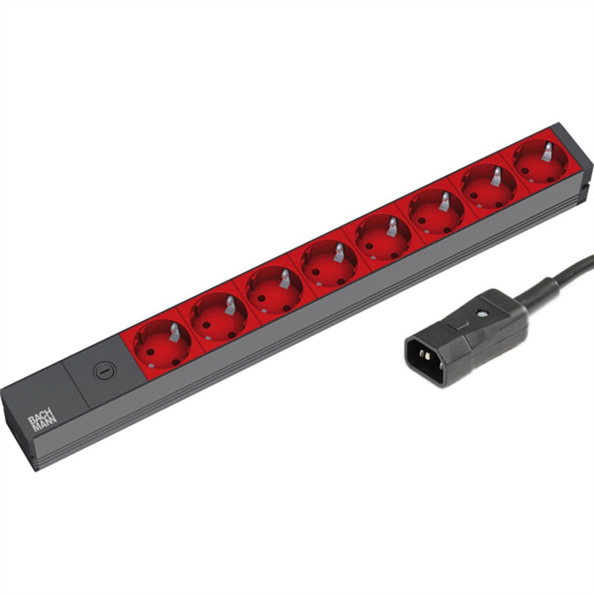 Bachmann 19" Steckdosenleiste 8-fach 2300W, IEC320 C14 Stecker, Schwarz Steckdosenleiste (Kabellänge 2 m), 333.538