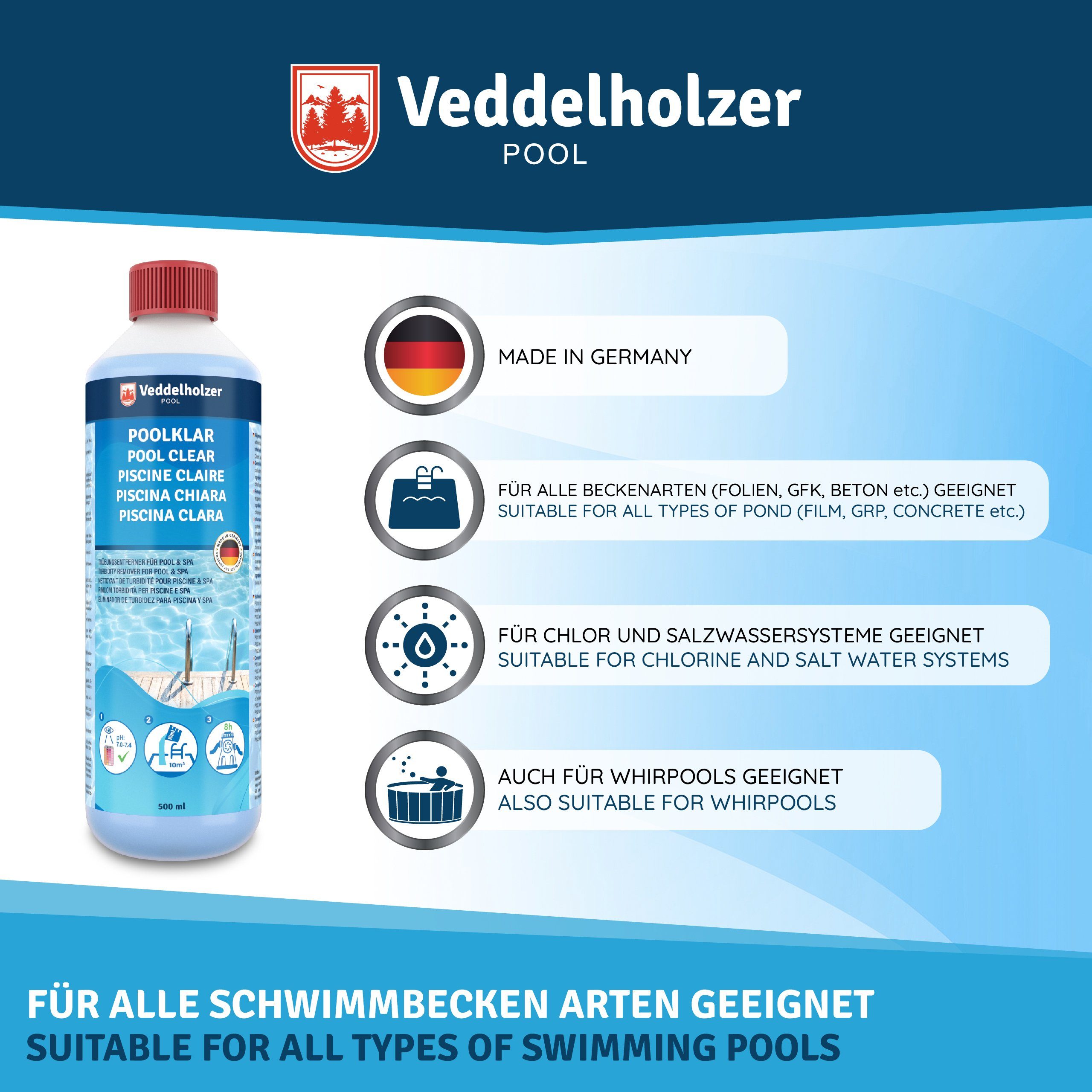 Veddelholzer Poolpflege Poolklar Kristallklar Pool & Whirpool Zubehör gegen trübes Poolwasser, (Optimales pool & whirpool Zubehör, für Kristallklares Wasserr),  – Bild 4 von 5