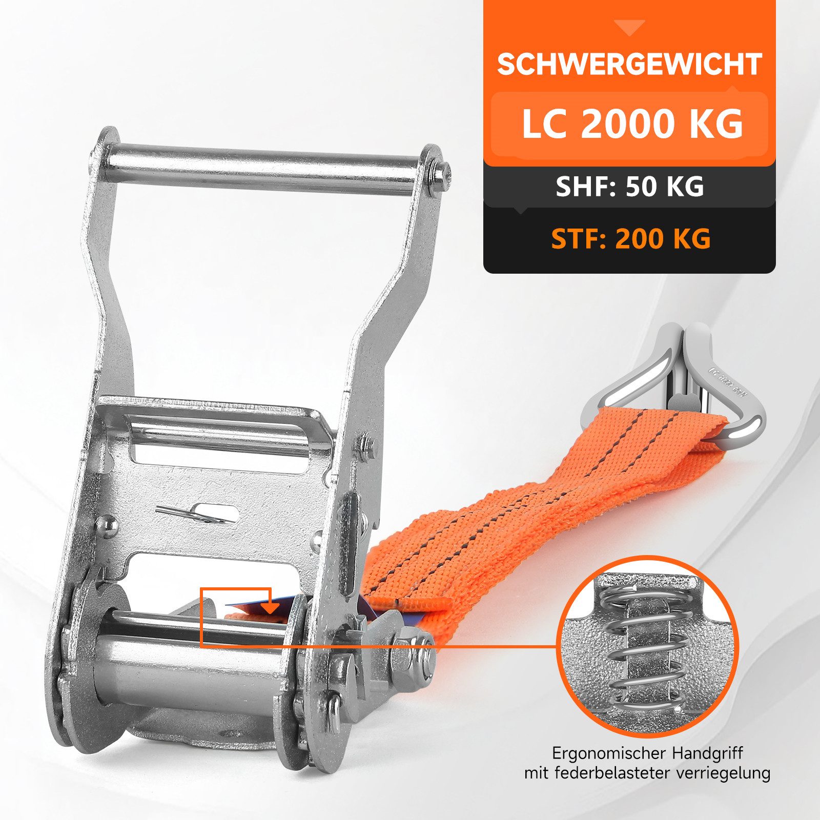 HOMELUX Spanngurt 6m Zurrgurte, 2000kg Spanngurte mit Ratsche, 35mm (Ratschengurt Zurrgurte für Ladungssicherung, 2-St., TÜV/GS geprüft) mit Spannratsche