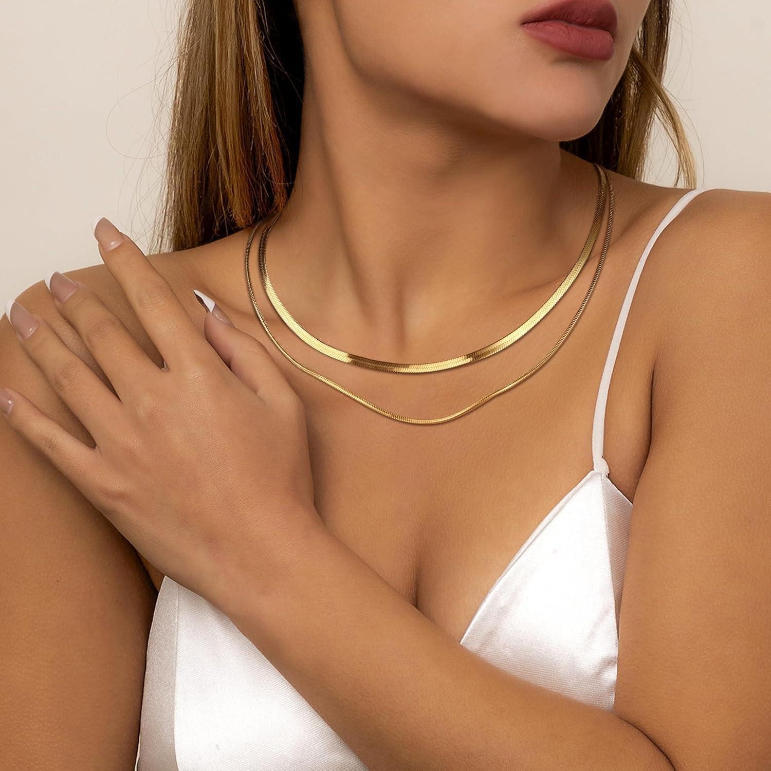 LuxusKollektion Schlangenkette Kette Schlangenkette Choker 14K Damen verstellbar Style G:Doppelkette – Bild 3 von 5