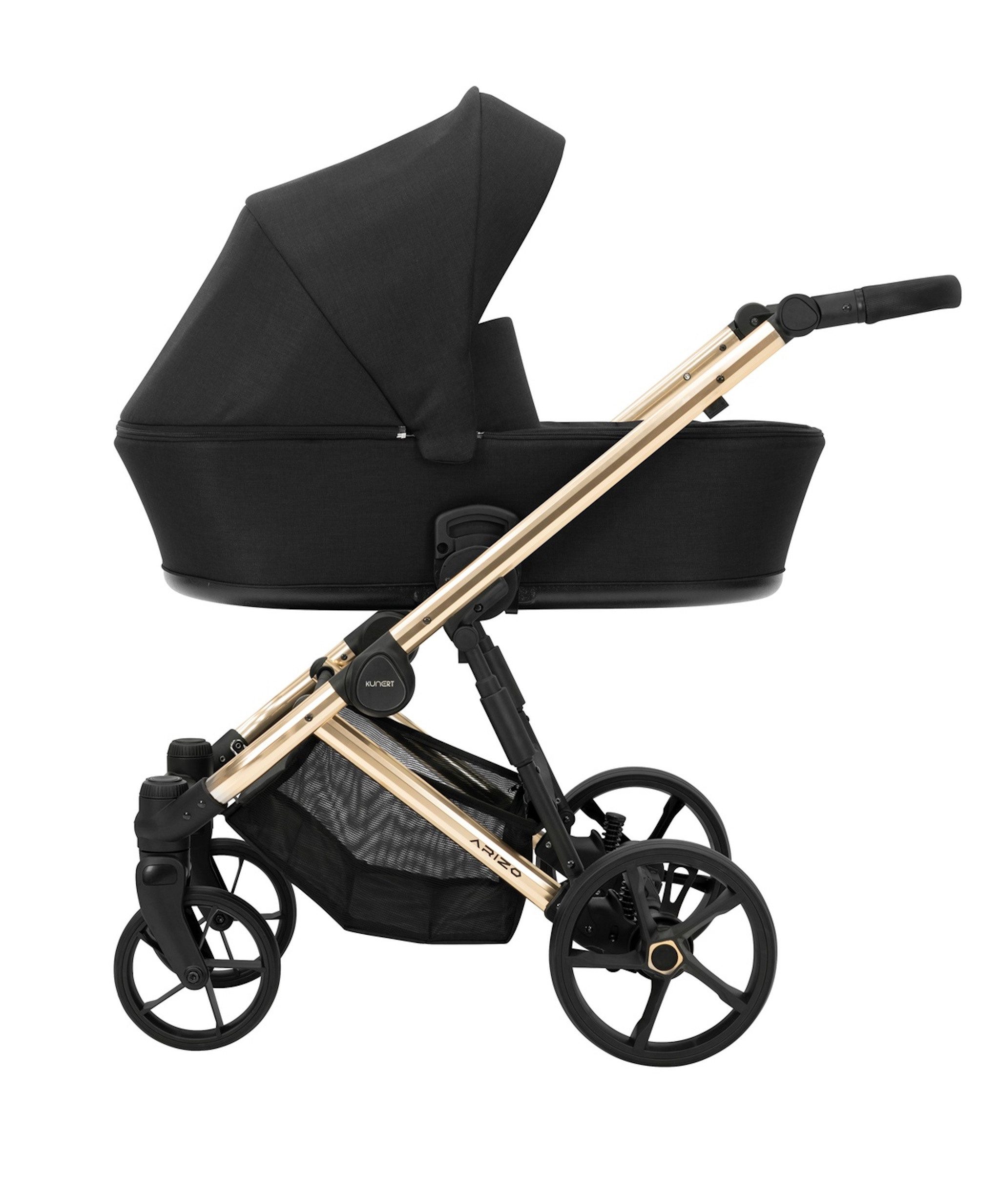 KUNERT Kombi-Kinderwagen ARIZO PREMIUM 2 in1 Kinderwagen mit goldenem Gestell und Zubehör, Leichter Aluminiumrahmen, verstellbare Rückenlehne