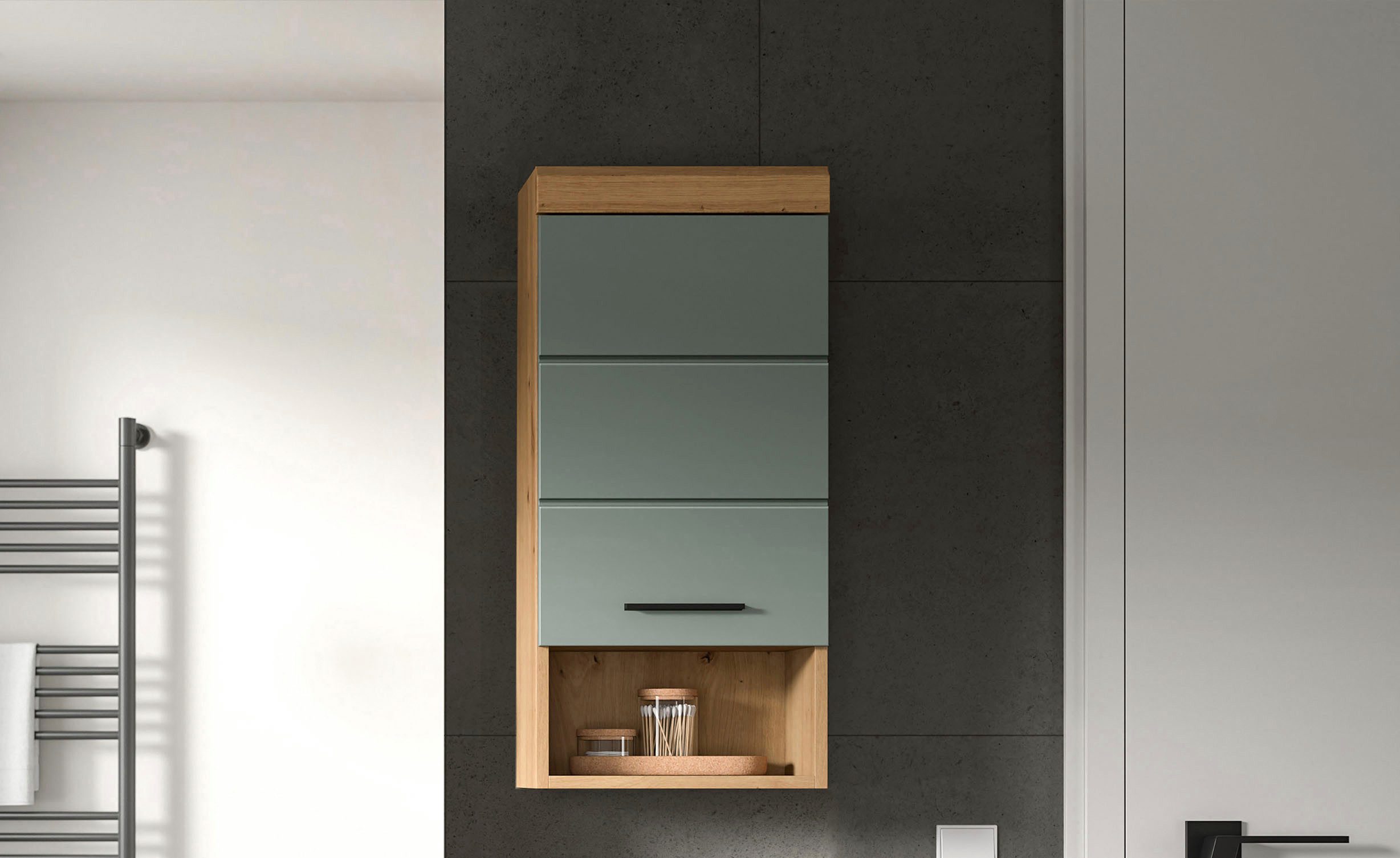 welltime Hängeschrank SIENA, Breite 37cm, 1 Tür, 1 offenes Fächer, 1 Einlegeboden, MDF-Front (1-St., TOPSELLER) in verschiedenen Farben erhältlich, Badmöbel, Badschrank, Schrank, Bad