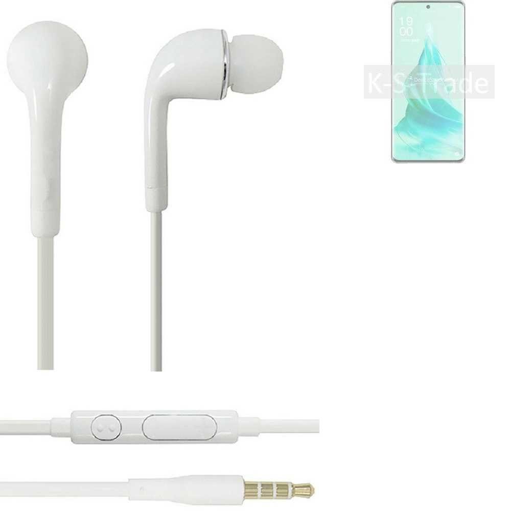 K-S-Trade für Oppo Reno9 Pro+ In-Ear-Kopfhörer mit weiß Mikrofon Lautstärkeregler u Headset (Kopfhörer 3,5mm)